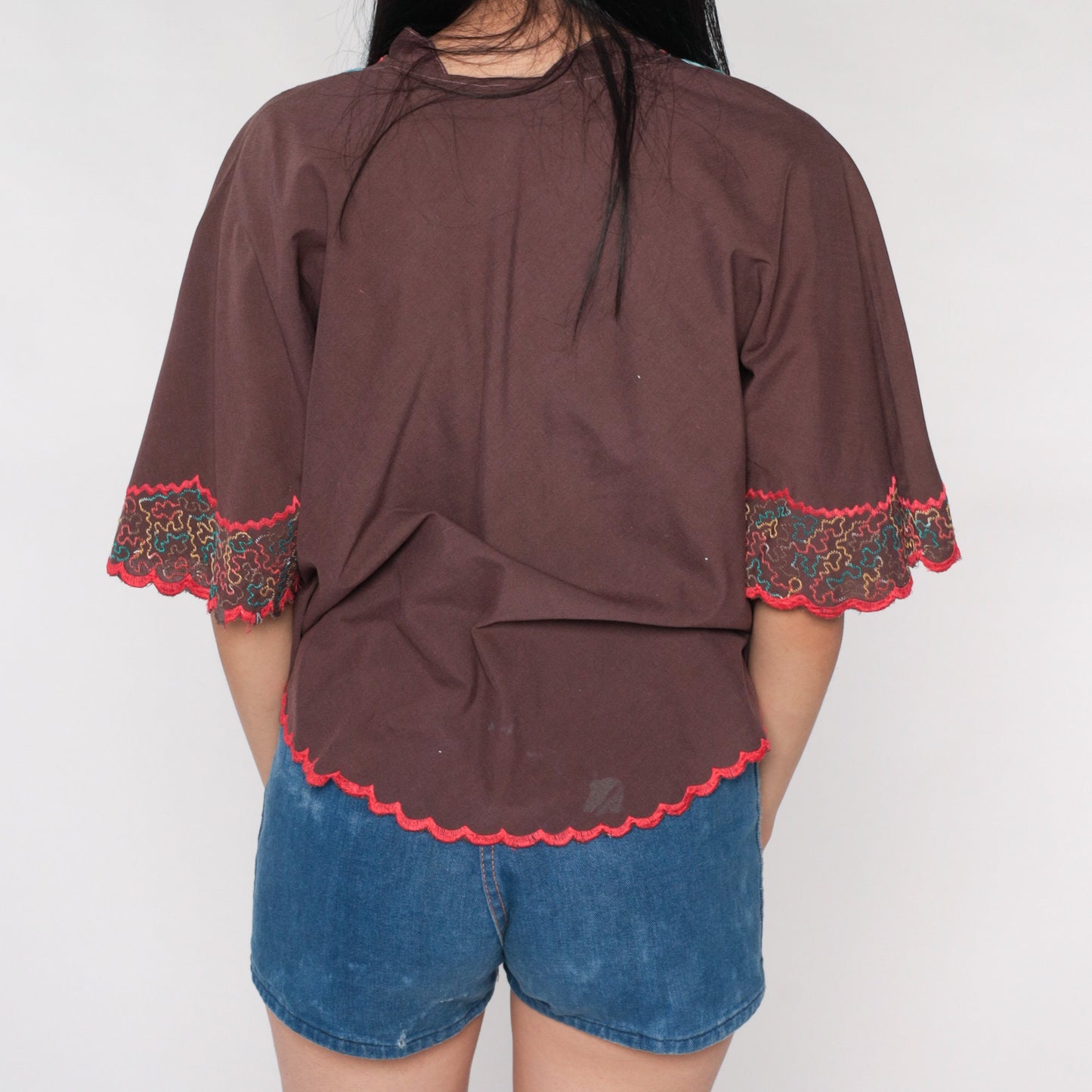 00s Embroidered Floral Bell Sleeve Tunic White Cotton Small