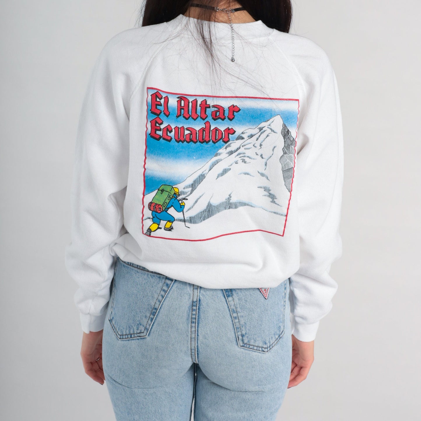 90s Steve Untch Adventures El Altar Ecuador Mountain Sweatshirt White Medium