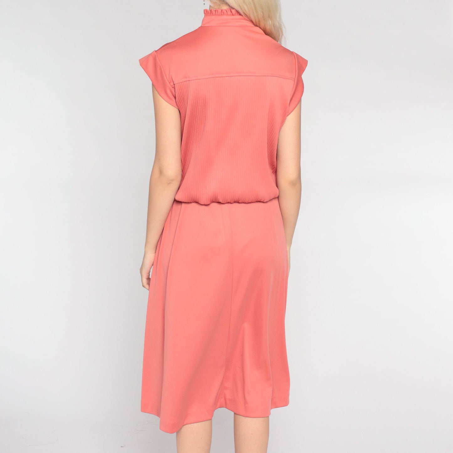 70s Terracotta Midi Dress Keyhole Cap Sleeve Blouson High Waist Medium Large