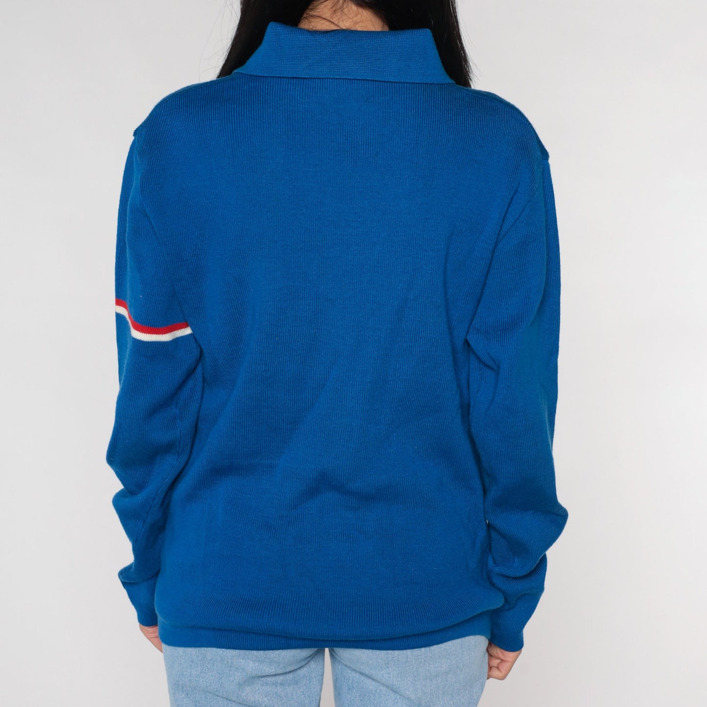 70s Meister Blue Striped Knit Polo Sweater Collared Large L