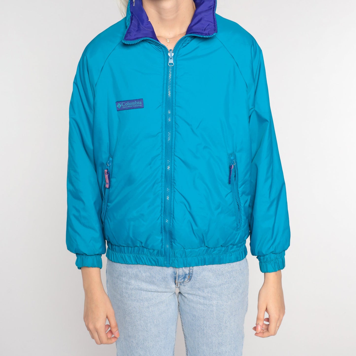 90s Columbia Reversible Windbreaker Jacket Turquoise Purple Extra Small XS