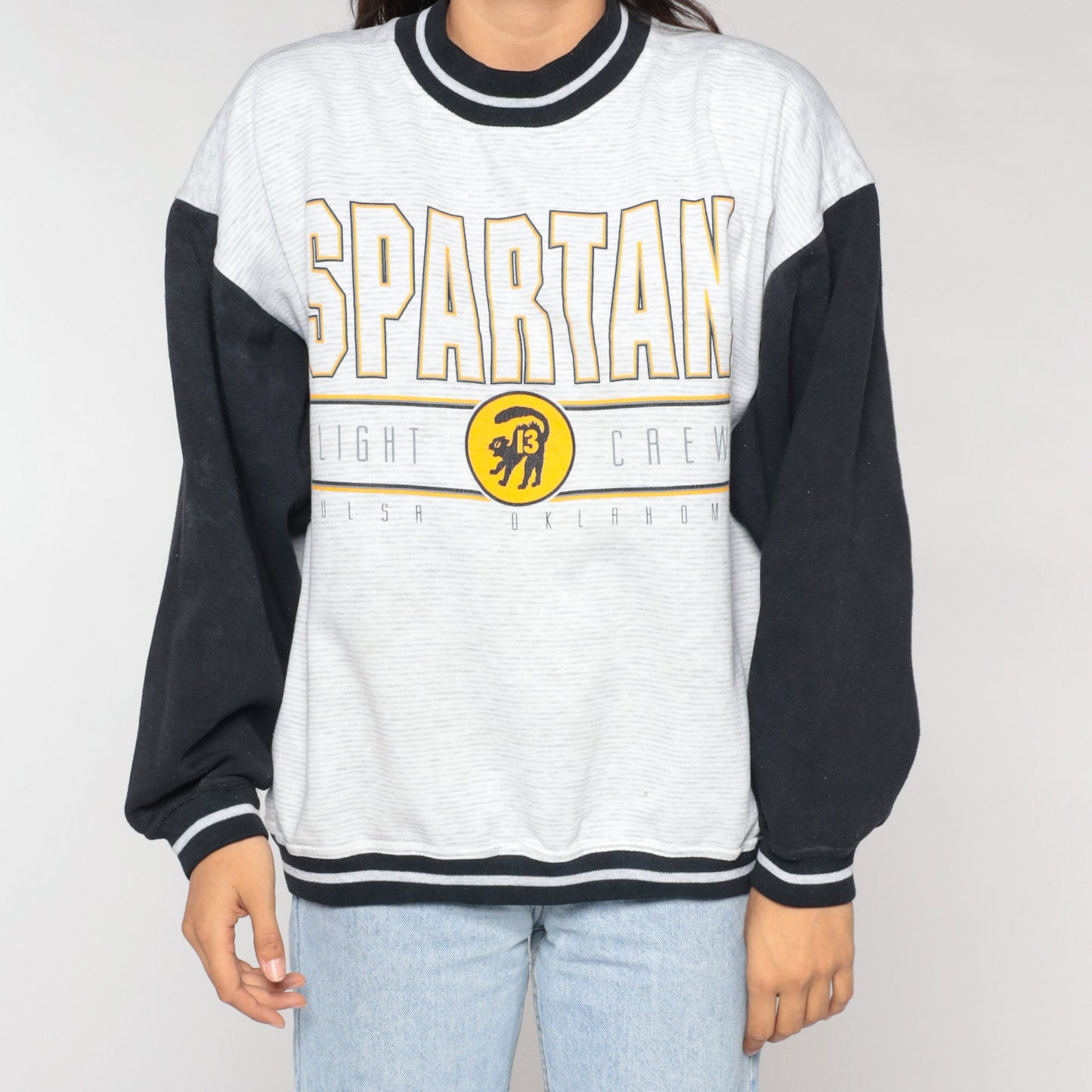 90s Spartans Flight Crew Ringer Sweatshirt Tulsa Oklahoma Aviation Pullover Large