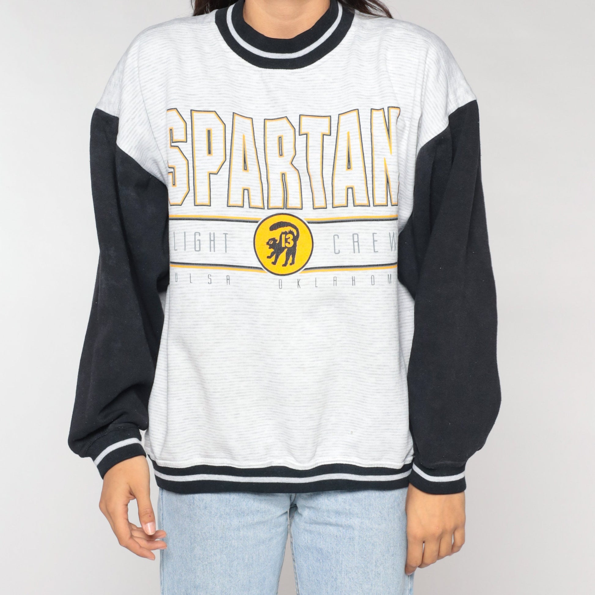 90s Spartans Flight Crew Ringer Sweatshirt Tulsa Oklahoma Aviation Pullover Large