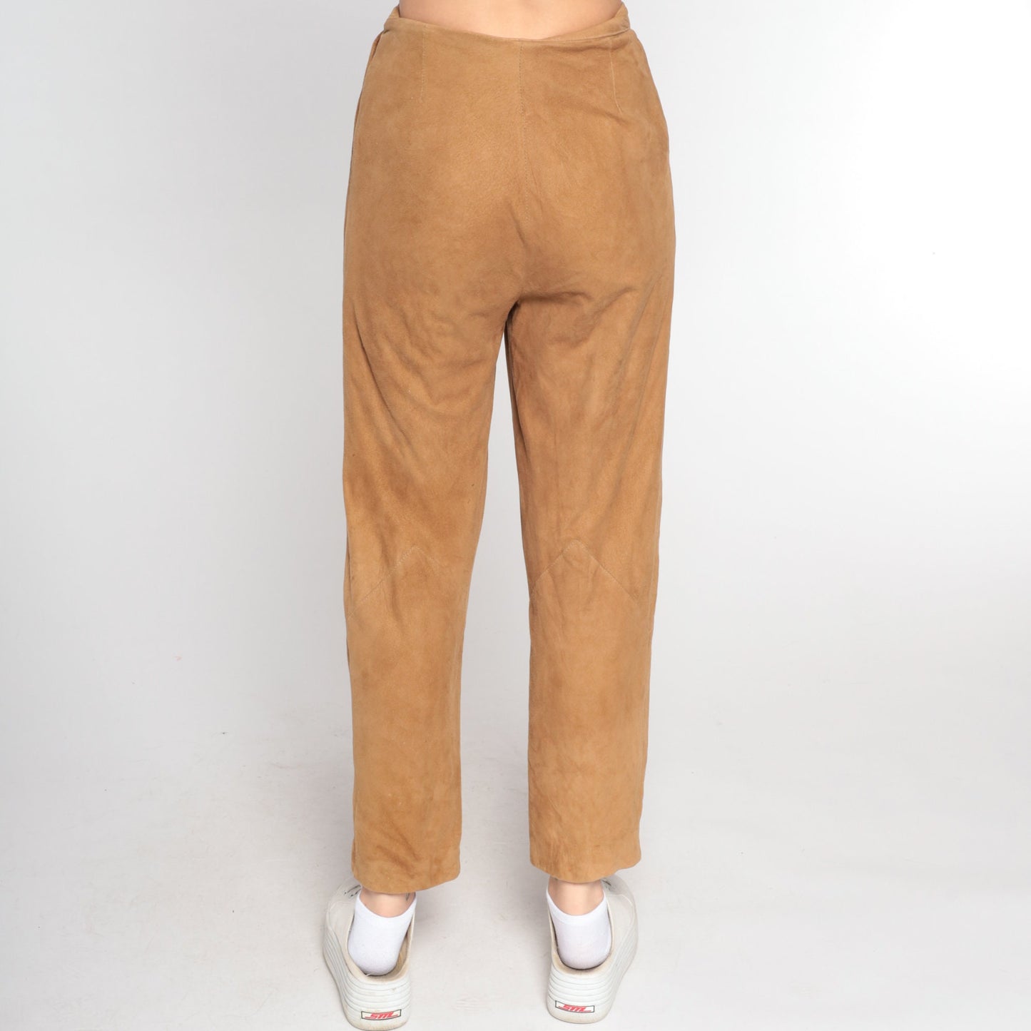80s Brown Suede Leather Pants Straight Leg High Waist Small