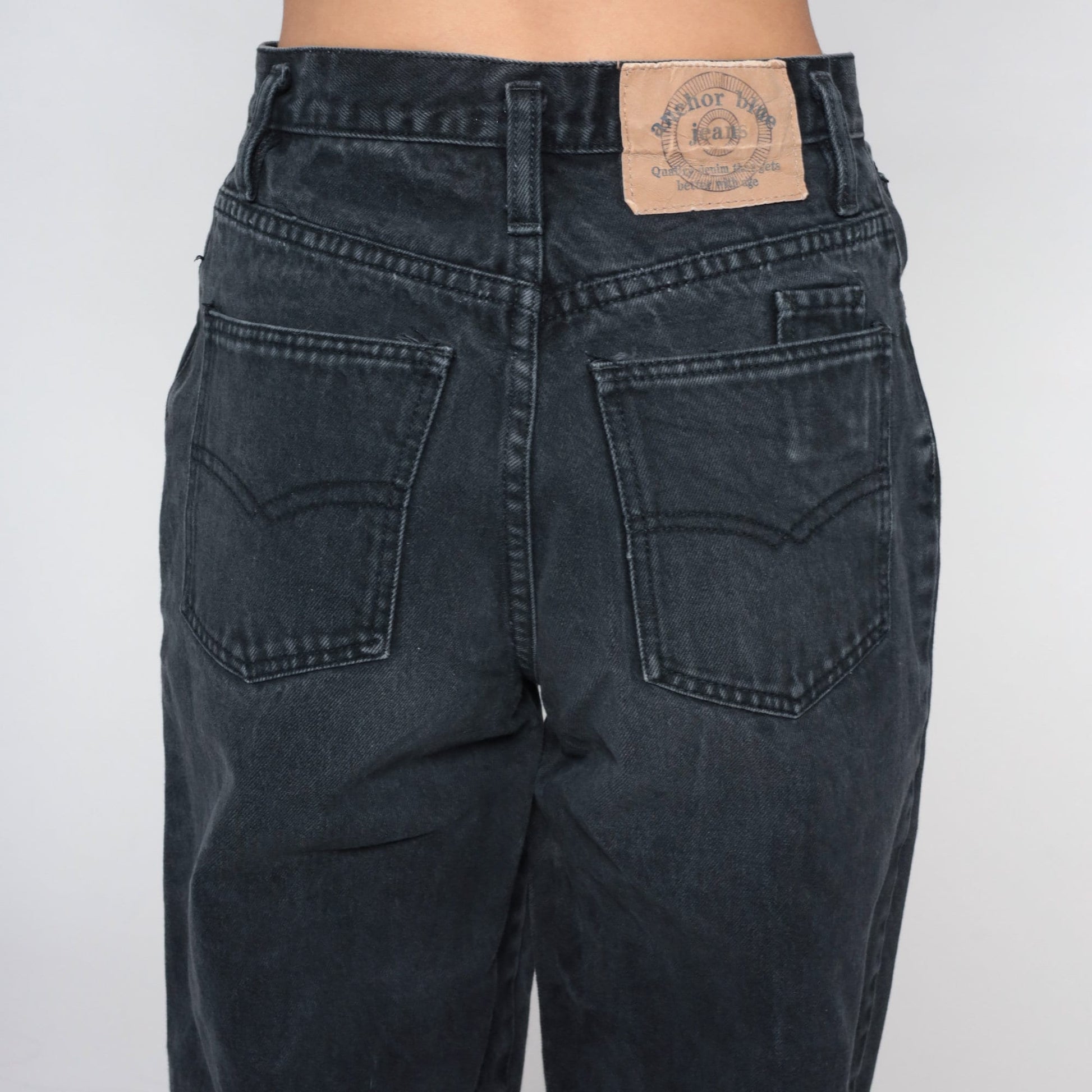 00s Anchor Blue Black High Rise Straight Leg Jeans Tapered Small 27