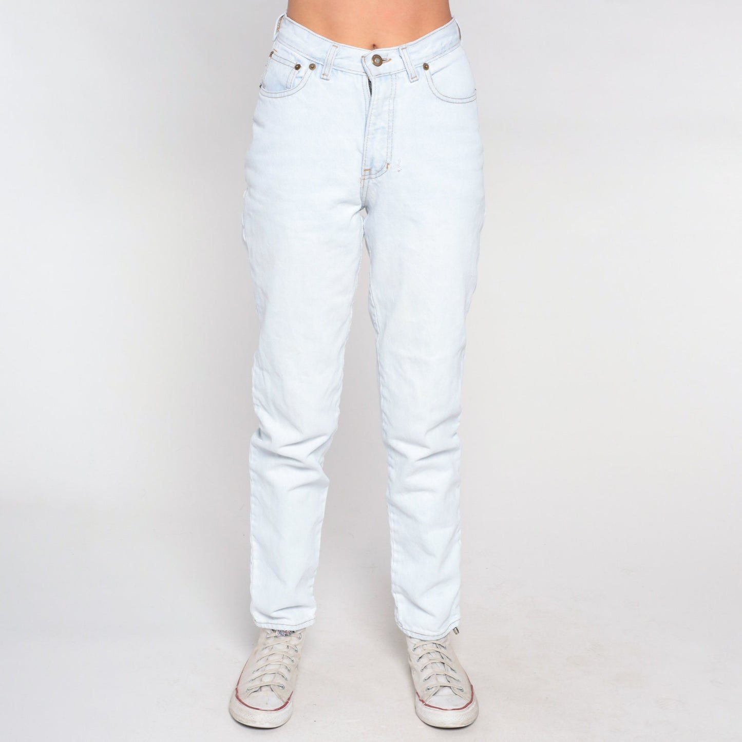 90s Light Wash Stone Denim High Waisted Slim Jeans Pale Blue Extra Small