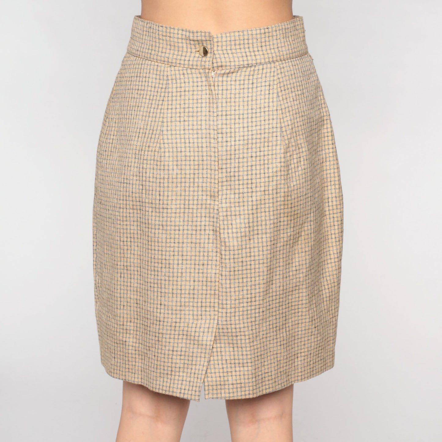 90s Checkered Mini Pencil Skirt Tan Grey High Waisted Small