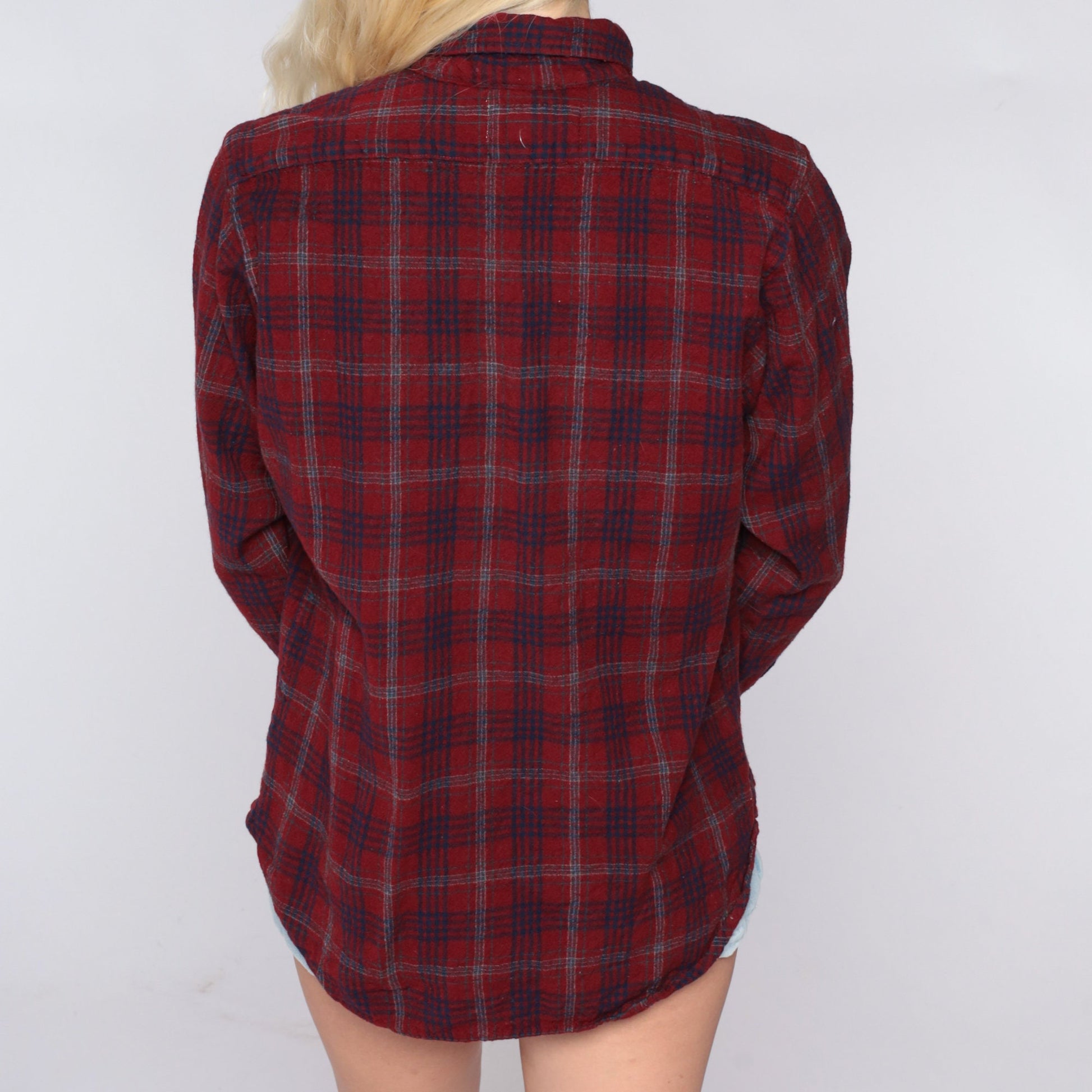 Y2K Red Plaid Flannel Button-Up Shirt Long Sleeve Small S