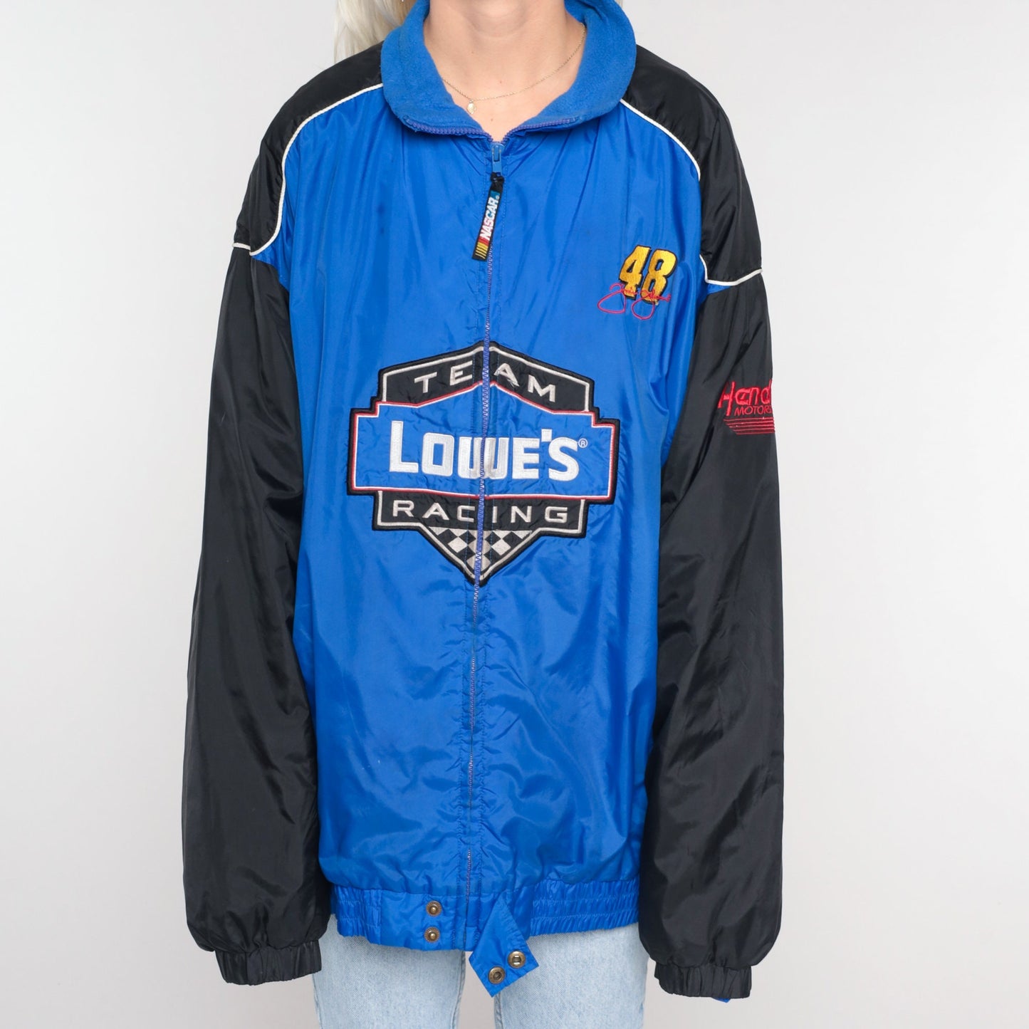 Y2K Lowes Racing Jacket Jimmie Johnson NASCAR Windbreaker Blue Black Extra Large