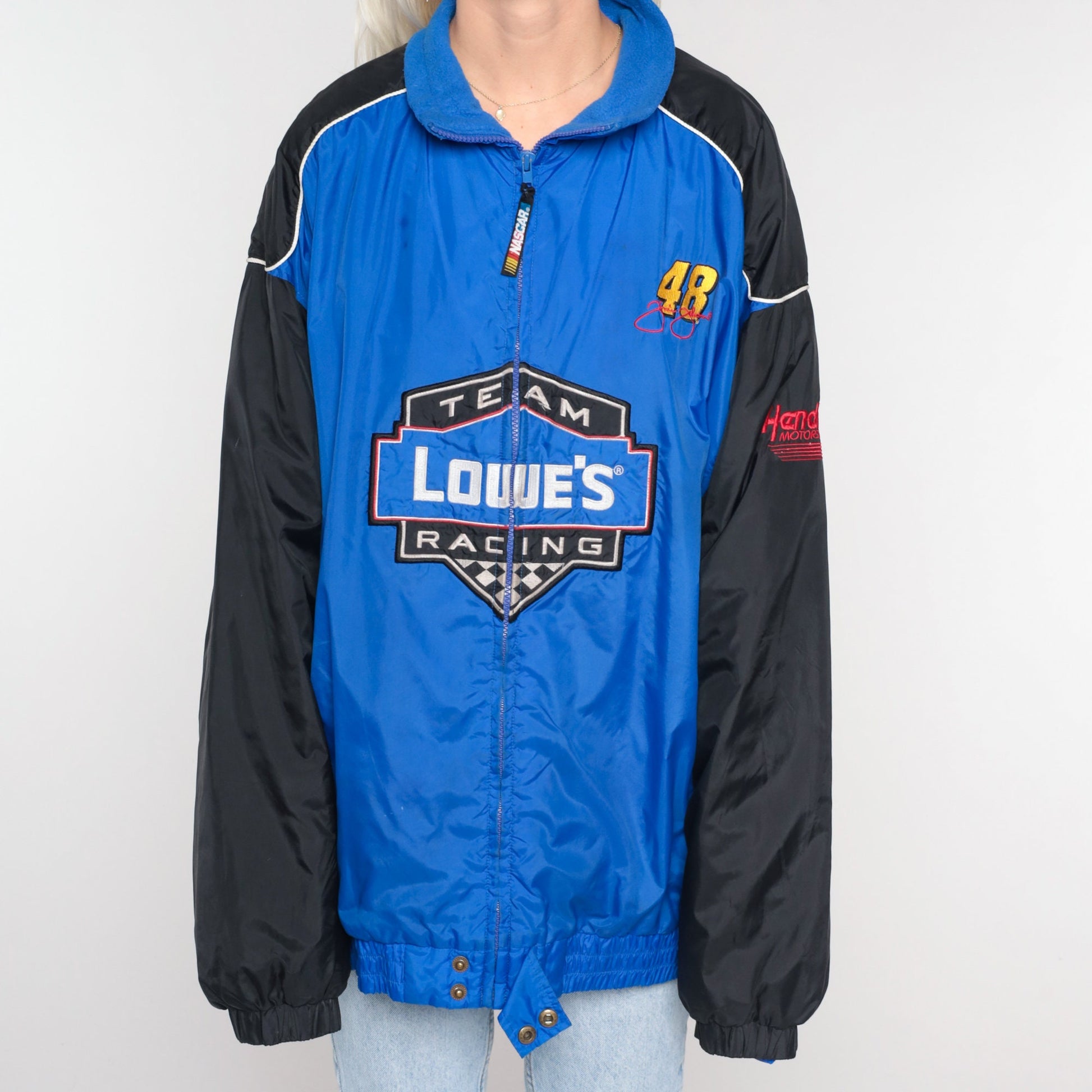 Y2K Lowes Racing Jacket Jimmie Johnson NASCAR Windbreaker Blue Black Extra Large