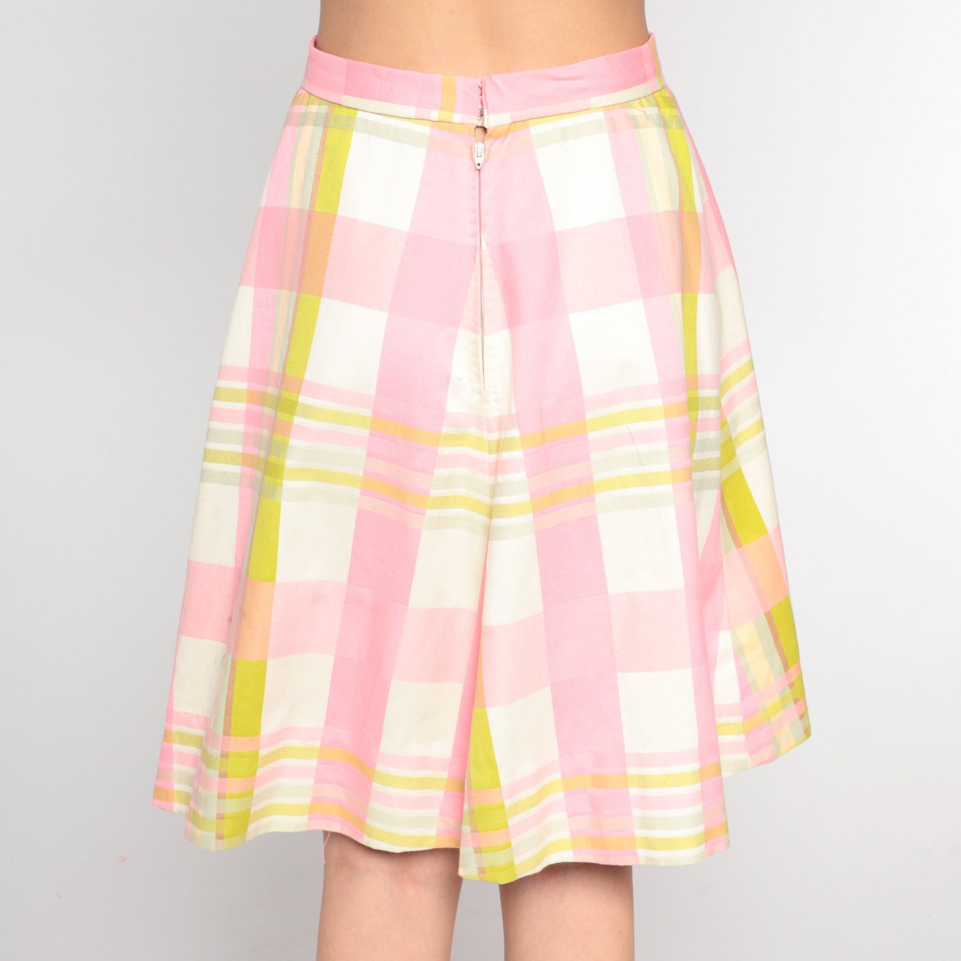 60s Pink White Checkered A-Line Skirt High Waisted Midi Small