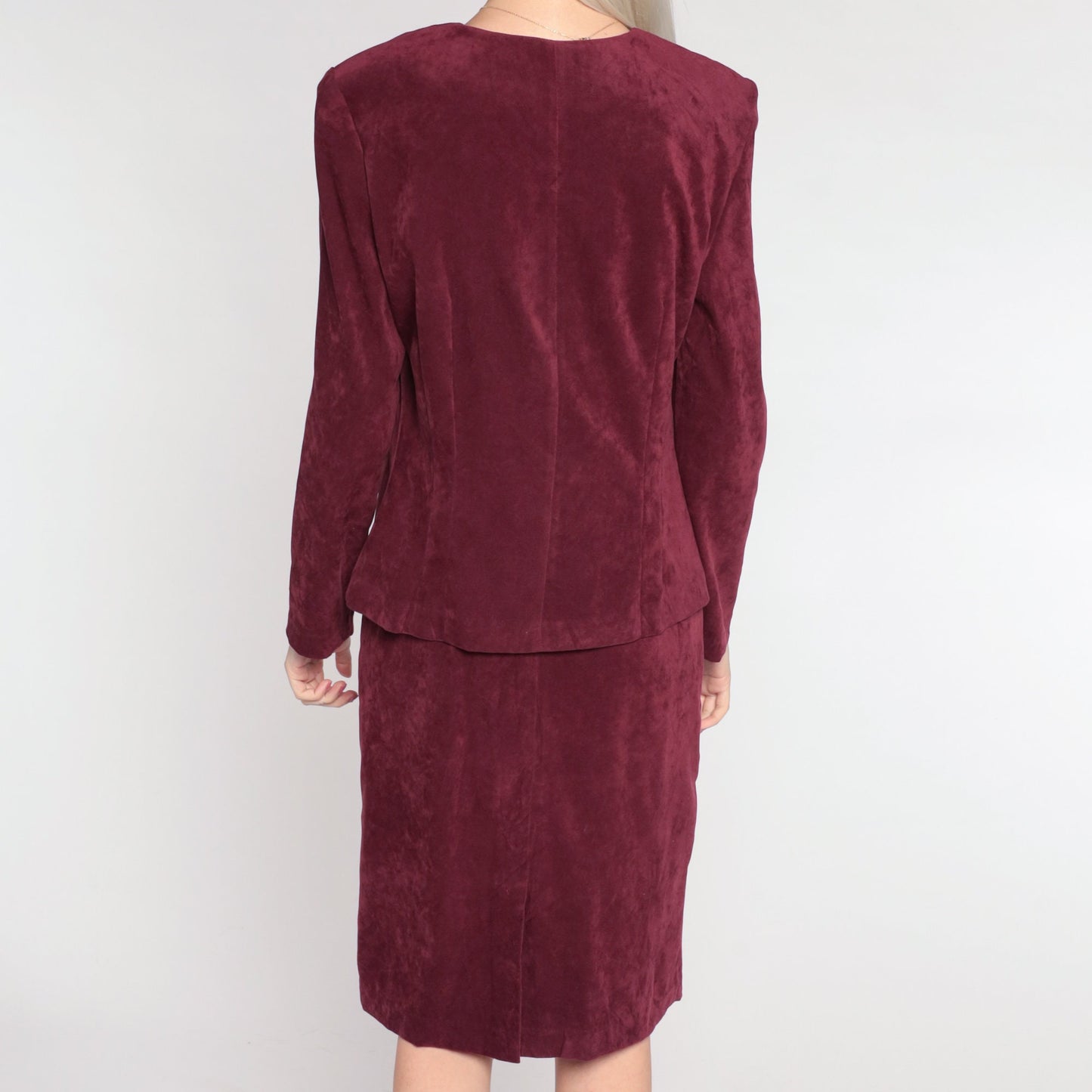 90s Karin Stevens Burgundy Floral Embroidered Midi Dress Long Sleeve Medium