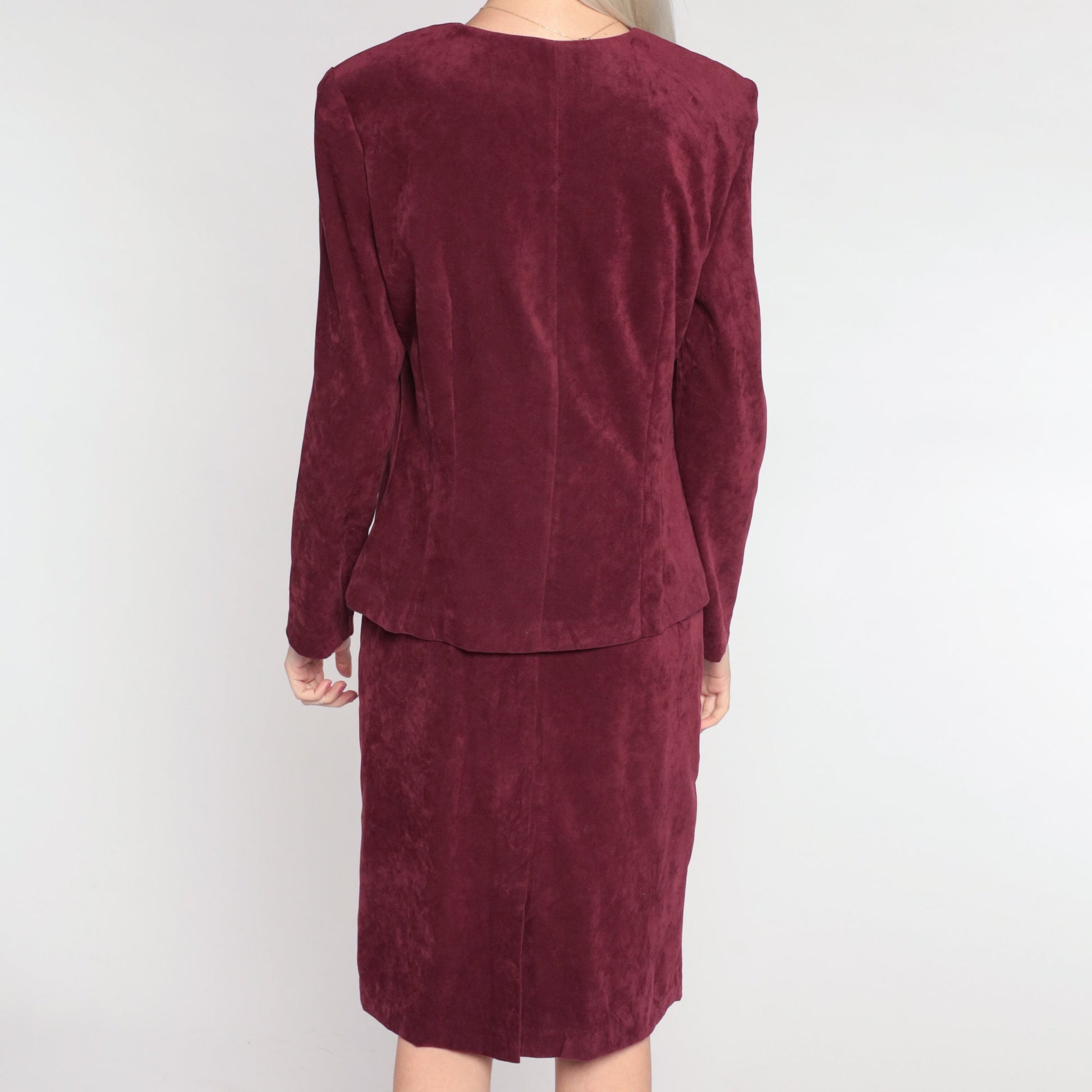 90s Karin Stevens Burgundy Floral Embroidered Midi Dress Long Sleeve Medium