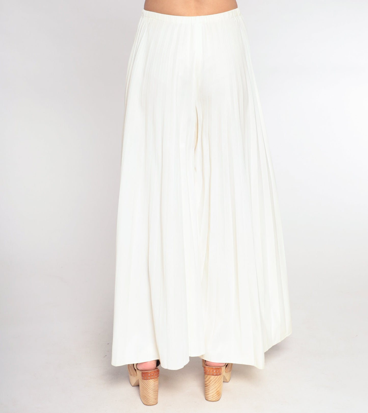 70s Cream Palazzo Pants High Waisted Wide Leg Pleated Bell Bottoms Small
