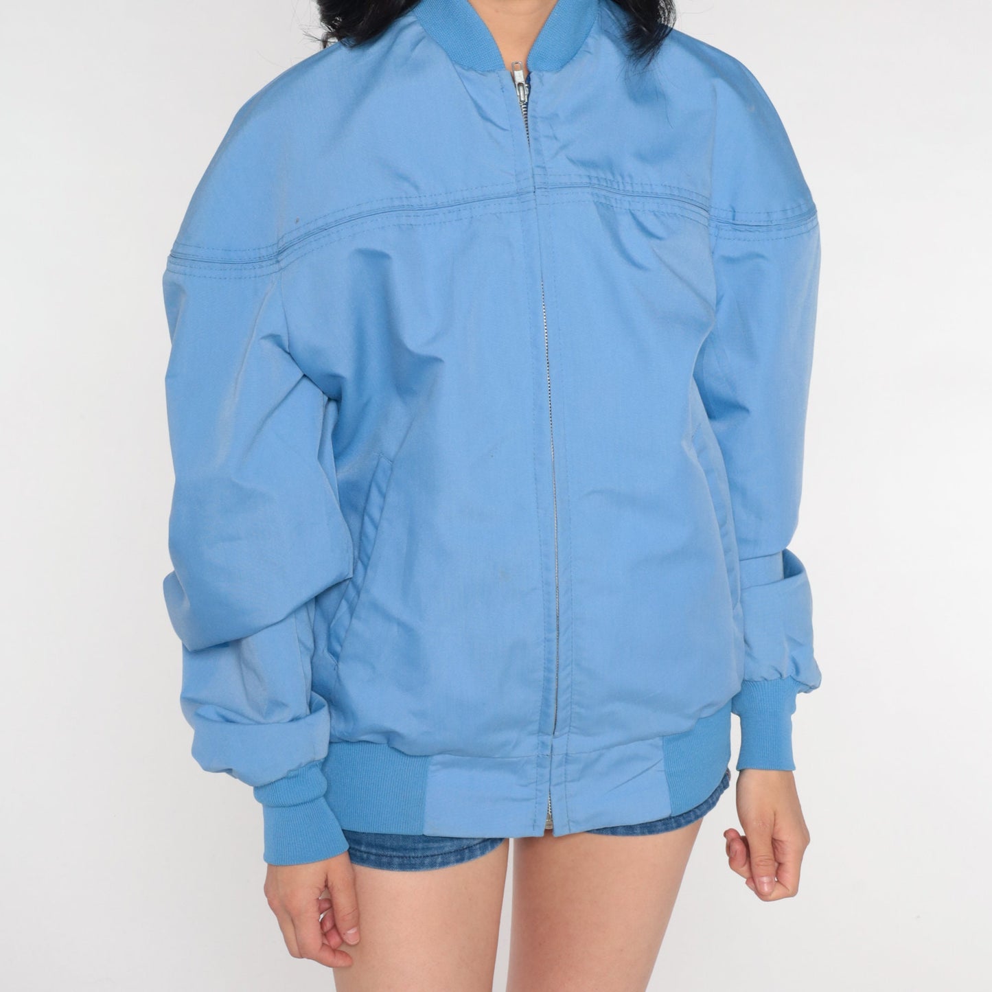 80s Blue Bomber Jacket Windbreaker Zip-Up Men's Medium Long
