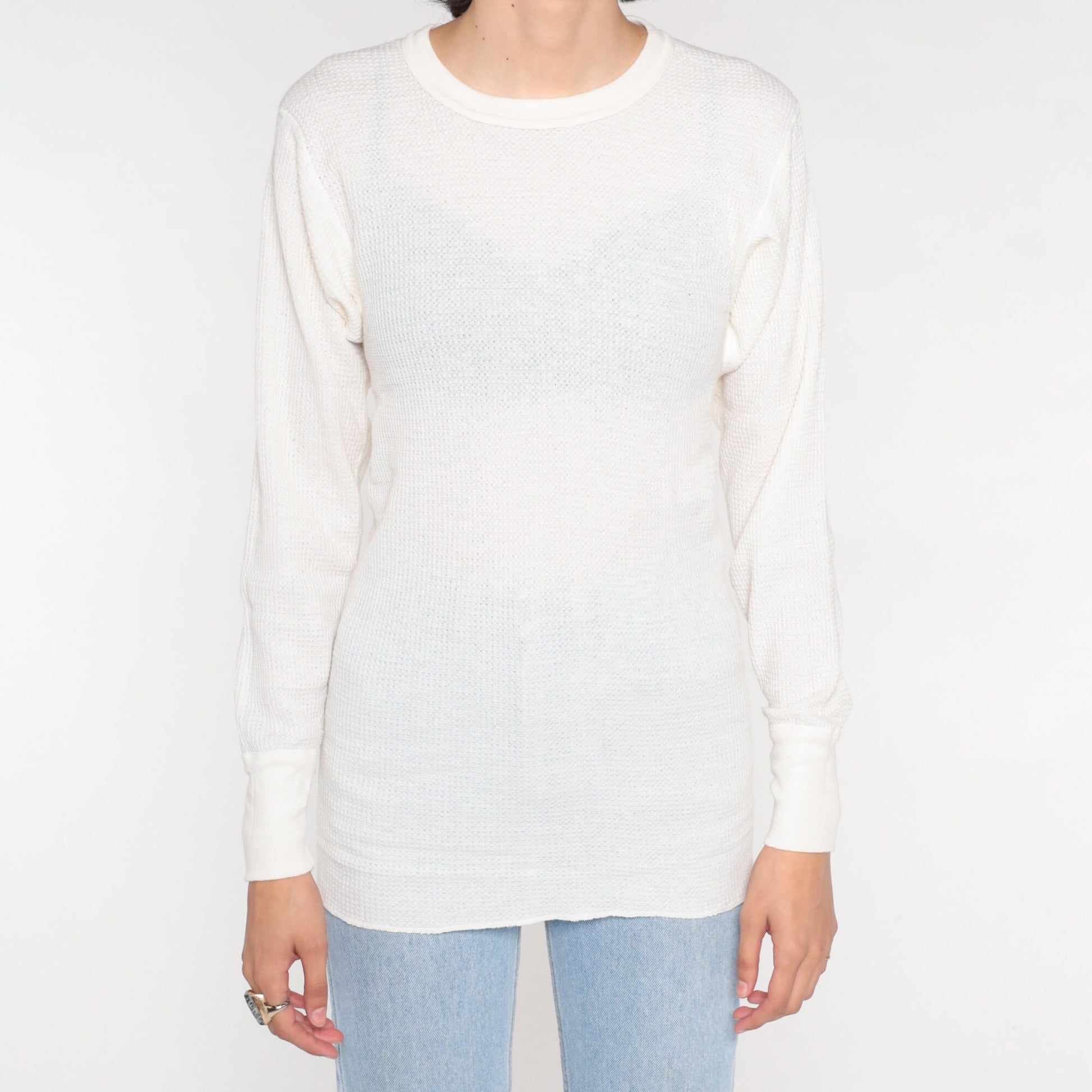 80s Greatland Thermals White Waffle Knit Long Sleeve Undershirt Medium
