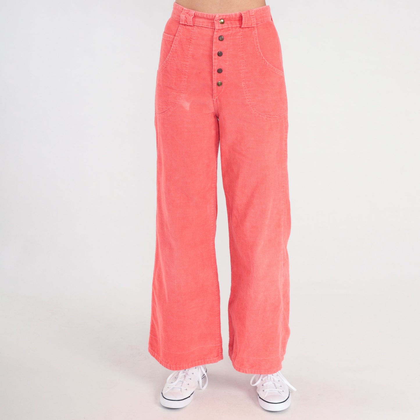 70s Coral Corduroy Bell Bottom Trousers High Waist Wide Leg Extra Small
