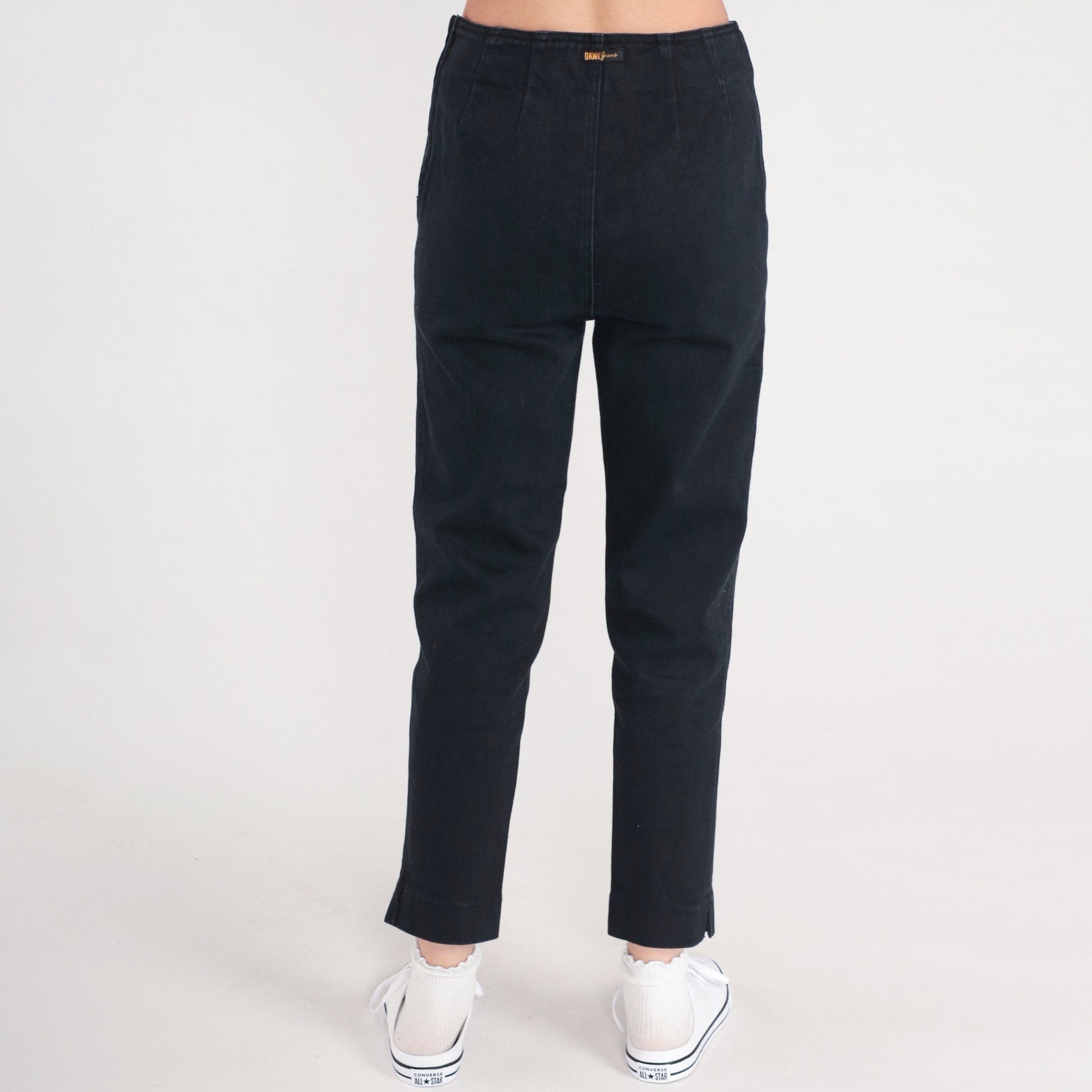 DKNY 90s Black Skinny Jeans High Rise Side Zip Stretch Denim Small 6