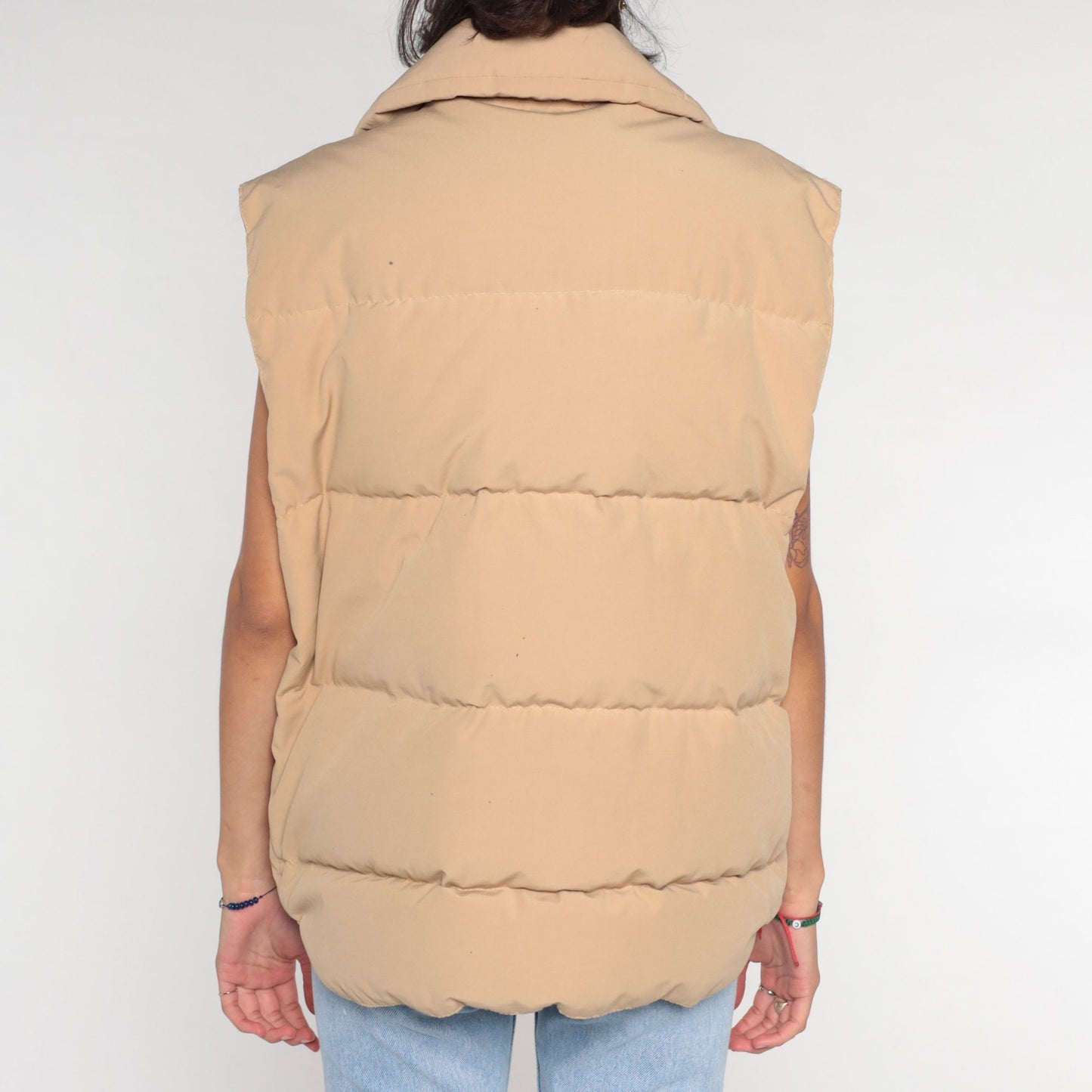 70s Reversible Puffer Vest Rust Brown Tan Down Nylon Snap Front Medium