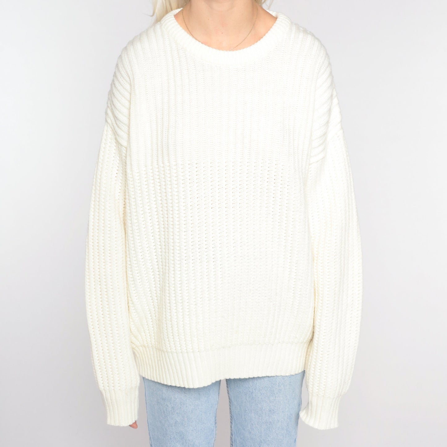90s High Sierra Off-White Ribbed Knit Crewneck Pullover Sweater Large L