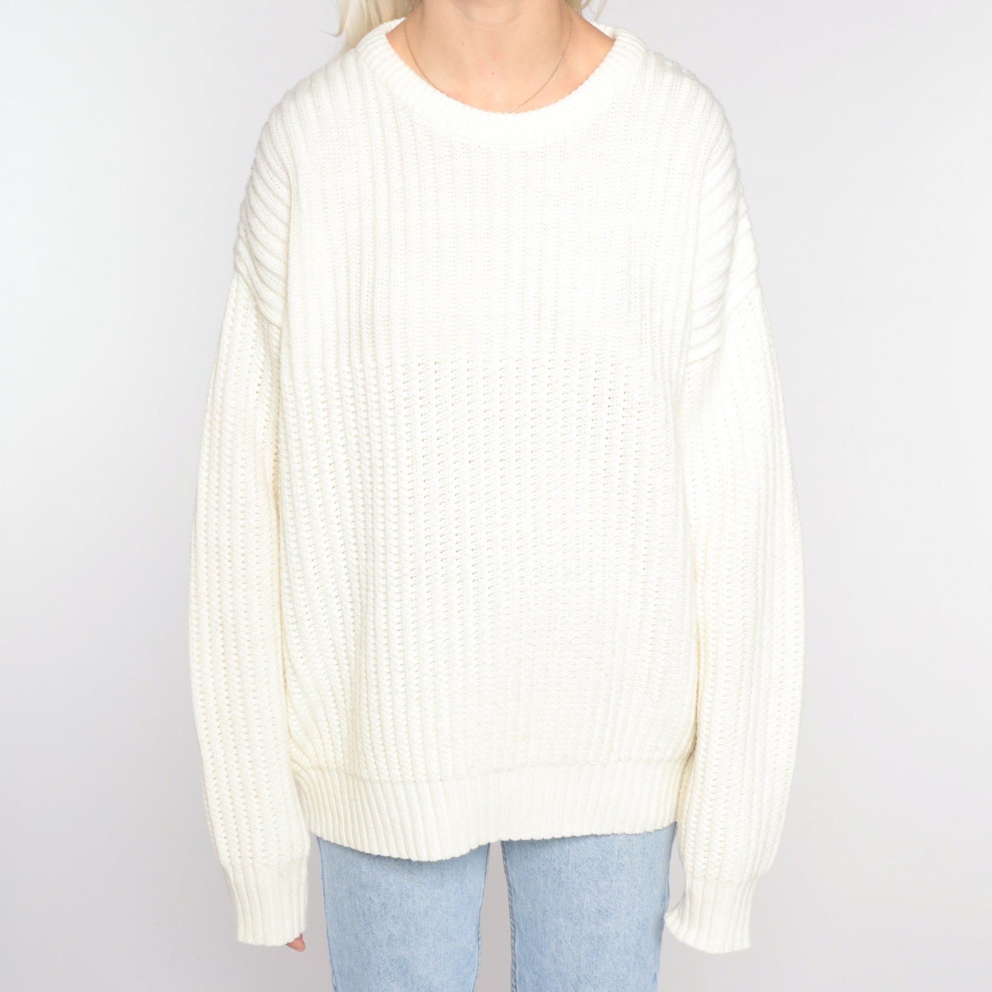 90s High Sierra Off-White Ribbed Knit Crewneck Pullover Sweater Large L