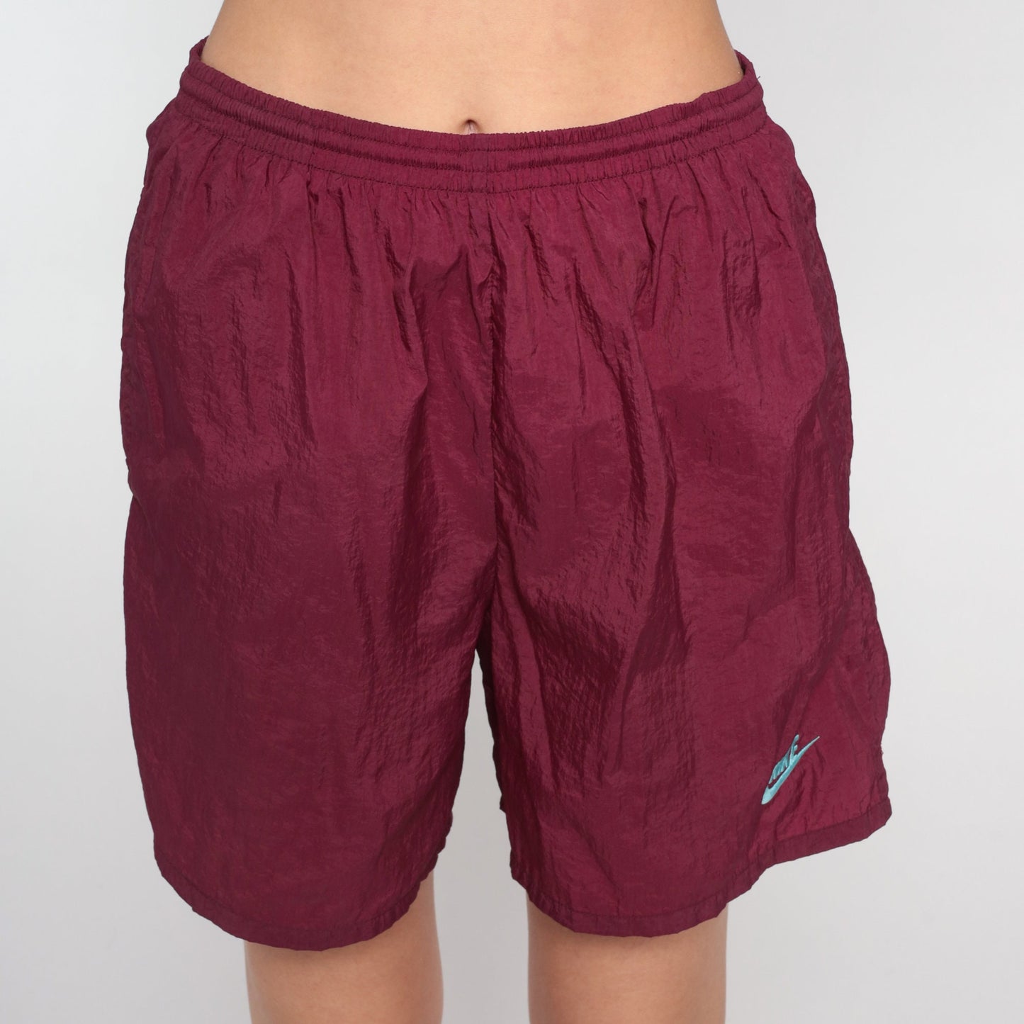 90s Nike Burgundy Nylon Swim Shorts High Rise Small S