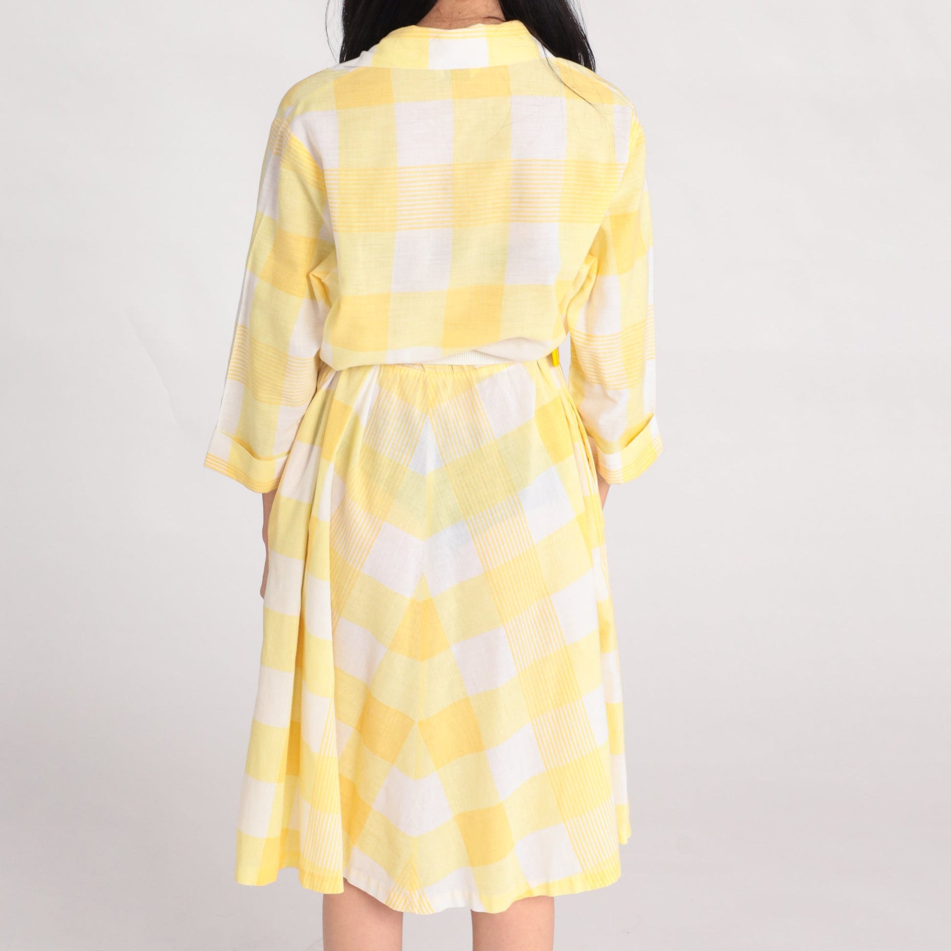 80s Blair Yellow Plaid Midi Shirtdress High Waist Button Up Medium