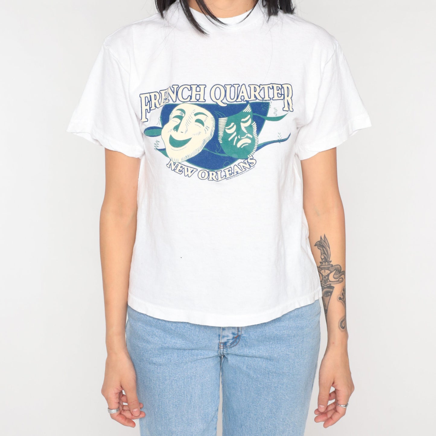 Y2K New Orleans French Quarter Graphic Tee White Cotton Small S