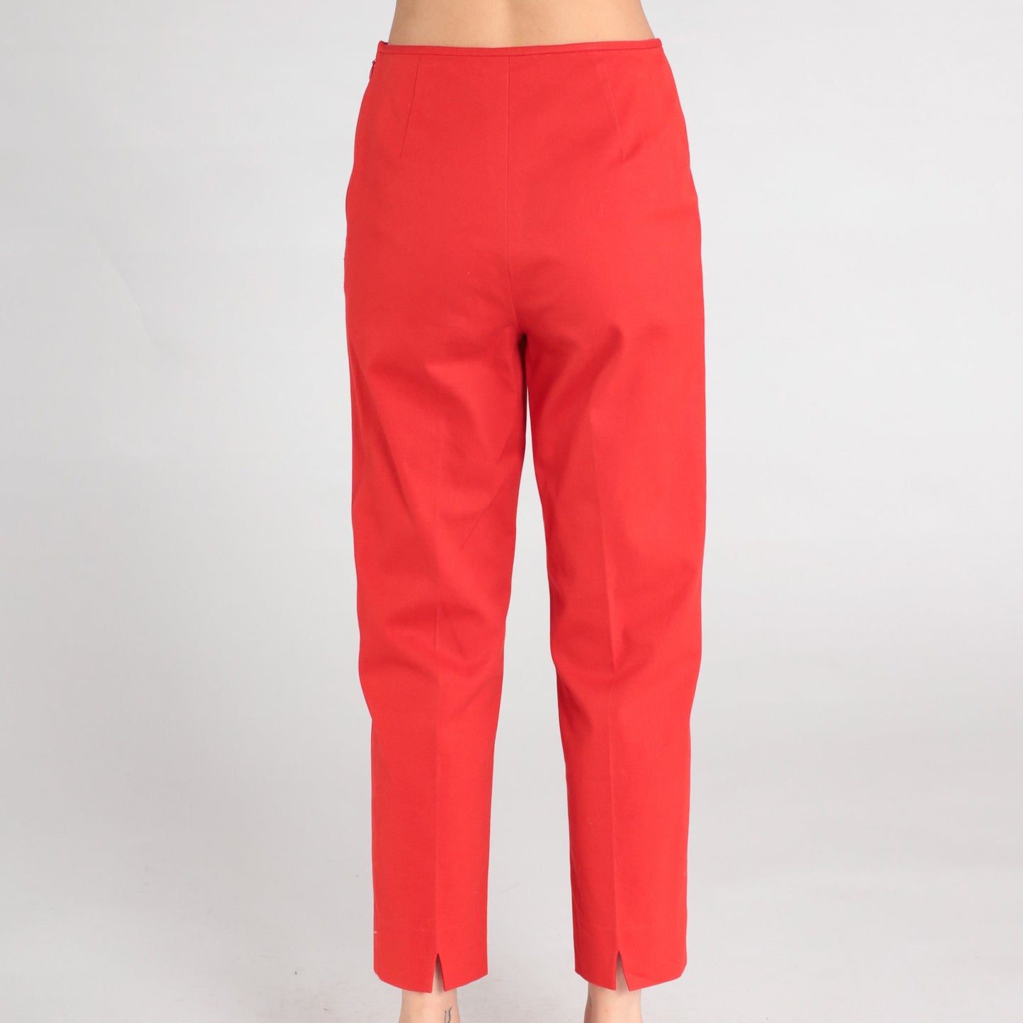 90s Red Slim Straight Ankle Trousers Mid Rise Side Zip Extra Small