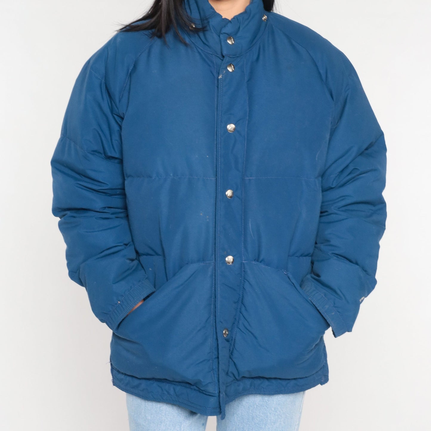 80s Gerry Navy Down Puffer Jacket Ski Coat Snap Front Large