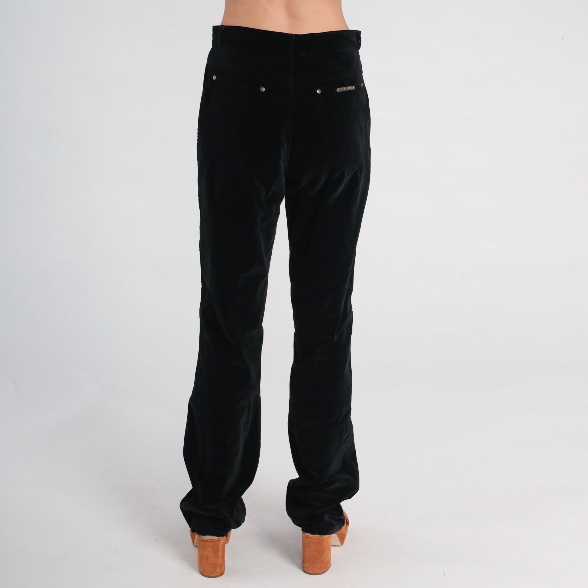 90s G Pellini Black Velvet High-Waisted Straight-Leg Trousers Medium