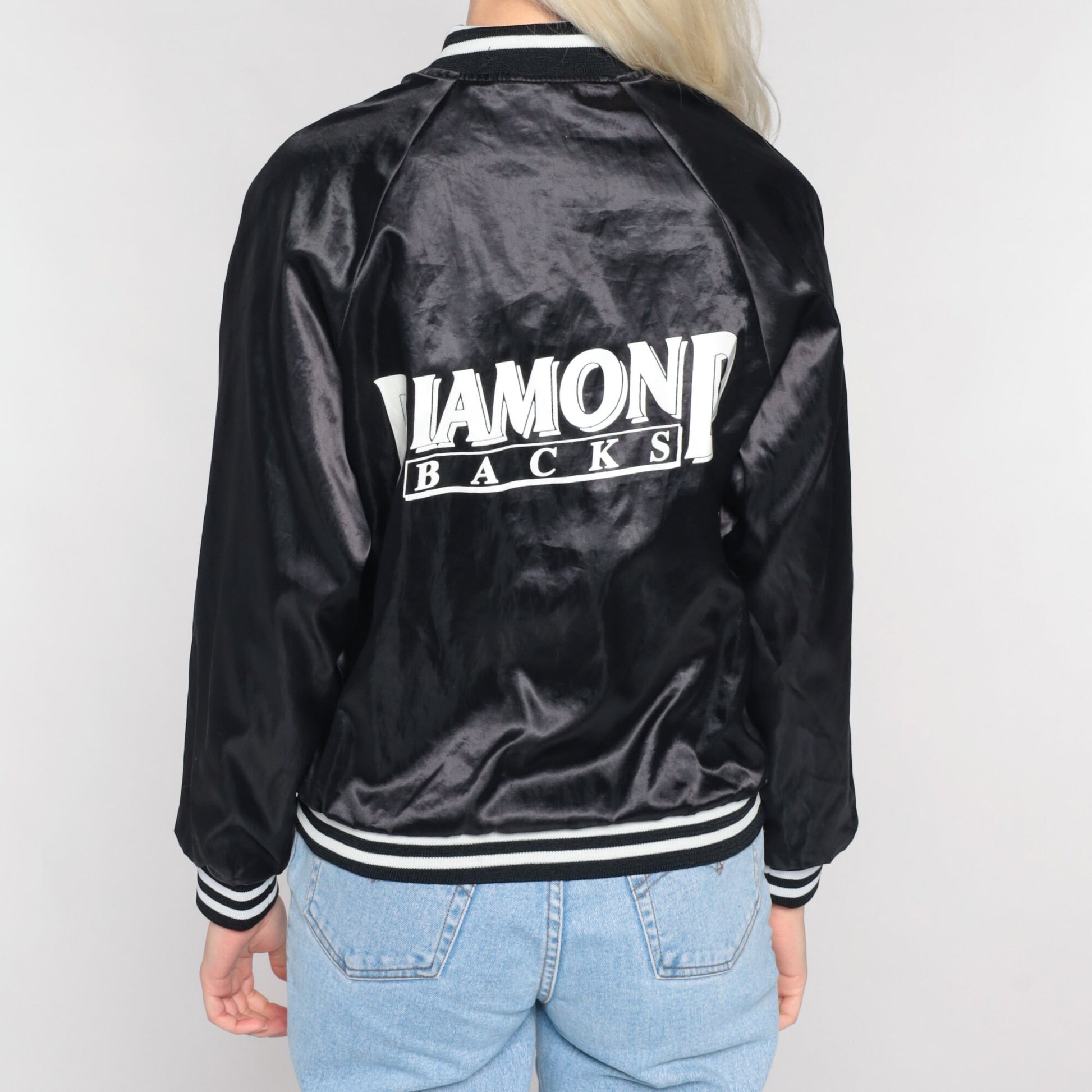 90s Arizona Diamondbacks MLB Windbreaker Jacket Black Snap Small