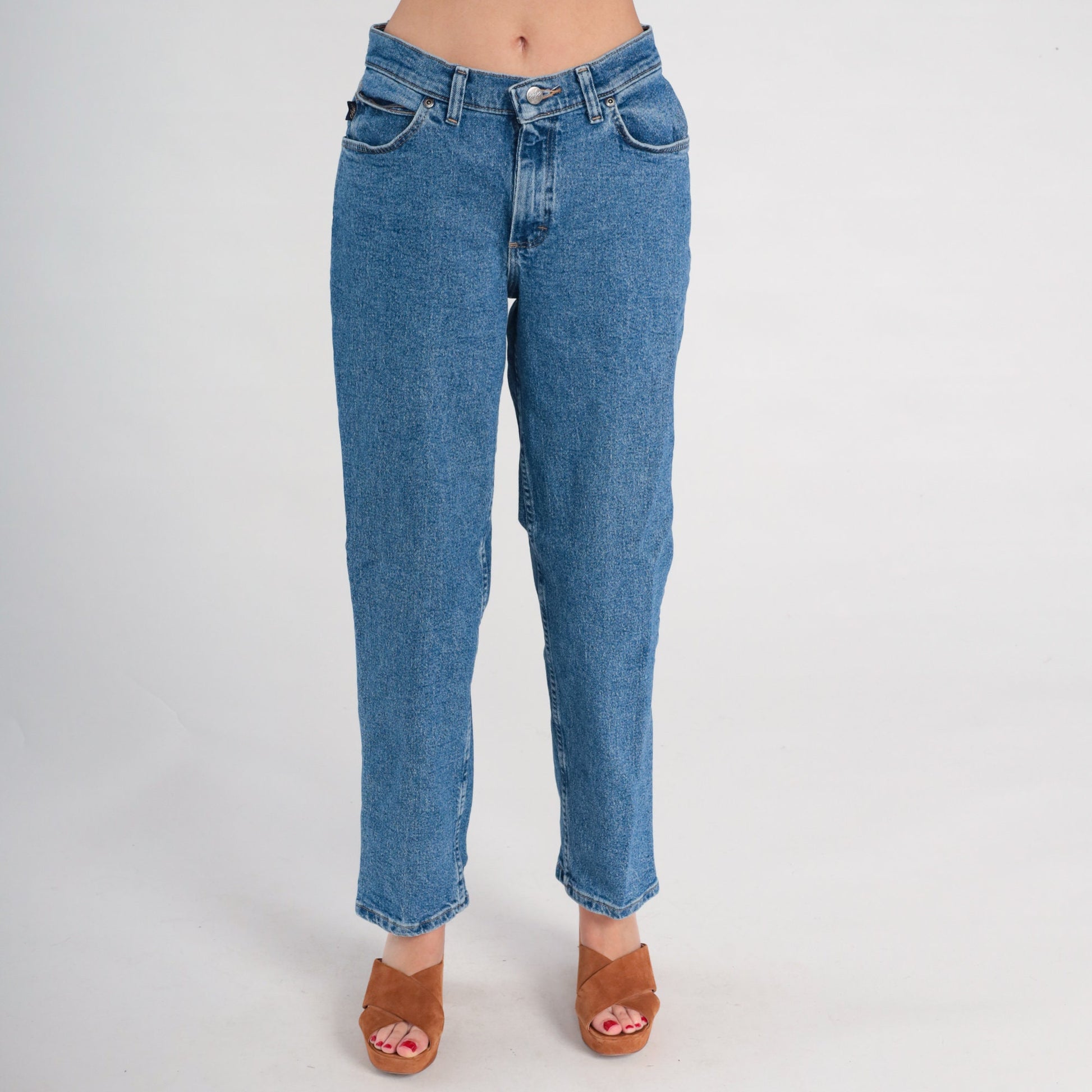90s Blue Denim Tapered Mom Jeans Mid Rise Medium 8