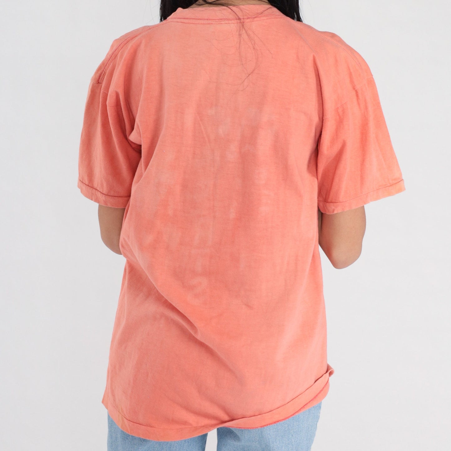 90s World Sportif French Graphic T-Shirt Peach Cotton Single Stitch Medium