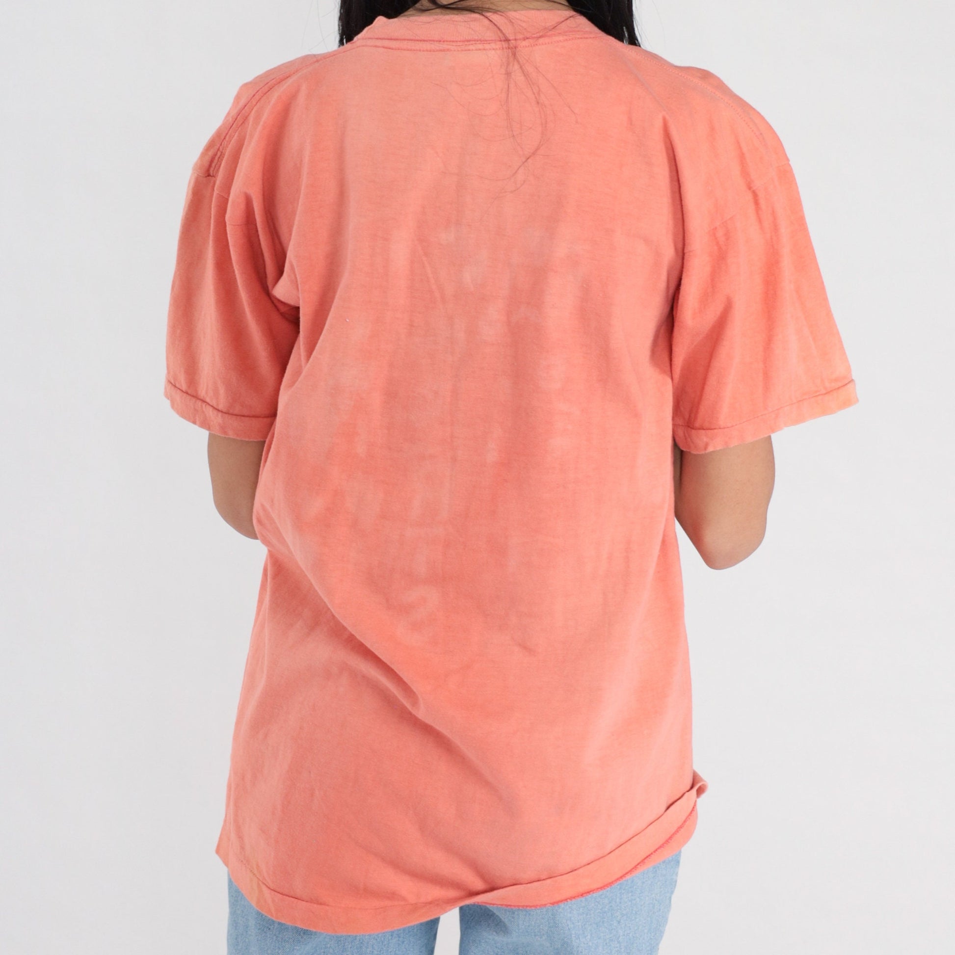 90s World Sportif French Graphic T-Shirt Peach Cotton Single Stitch Medium