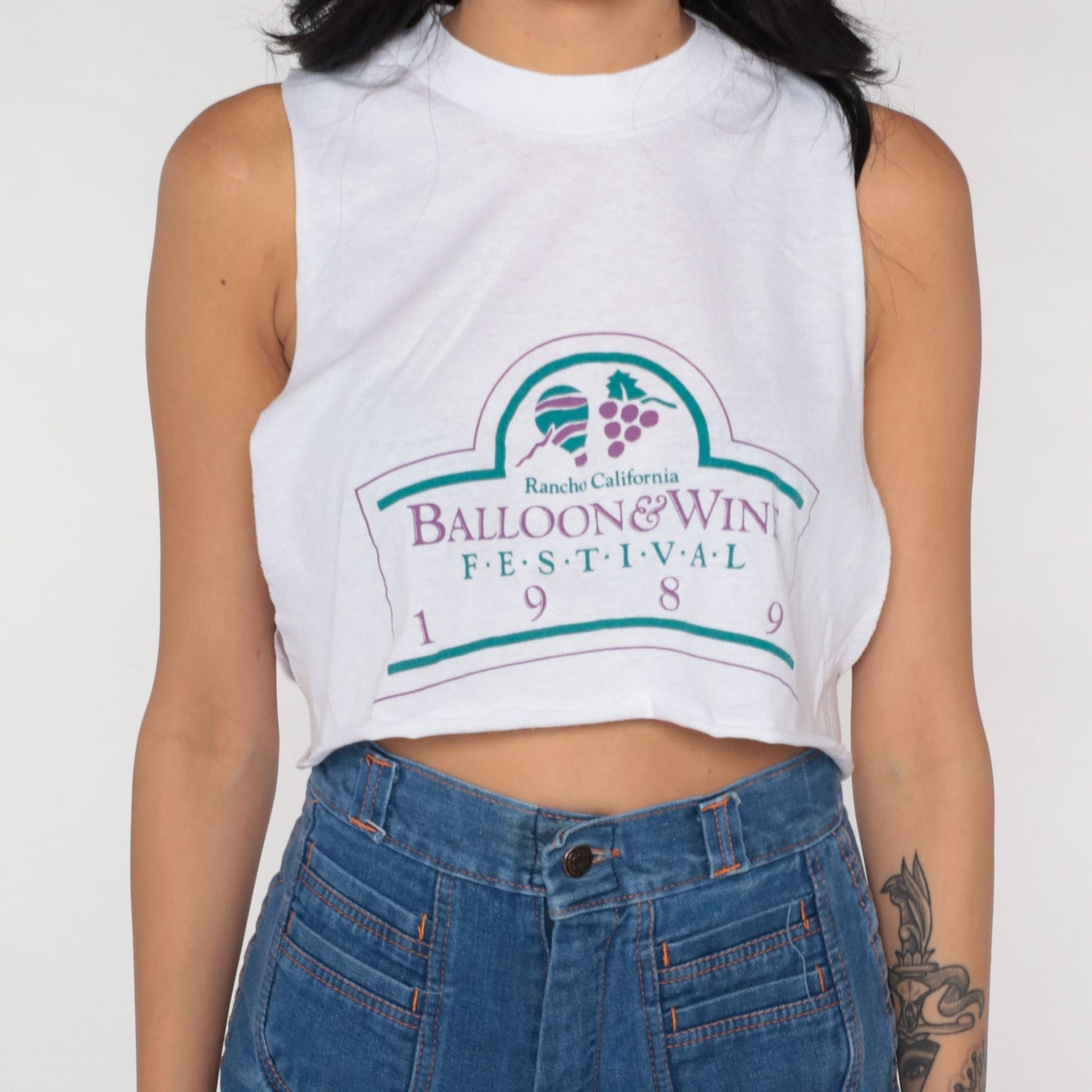 1989 Balloon and Wine Festival Rancho California Tank Top Cropped Graphic White Medium