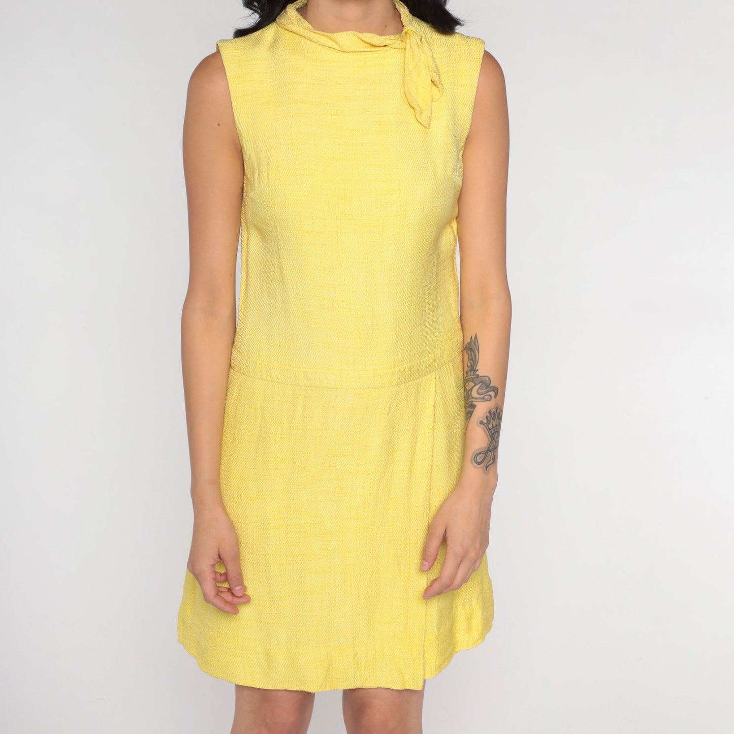60s Yellow Ascot Shift Mini Dress Sleeveless Mod Adele Martin Extra Small