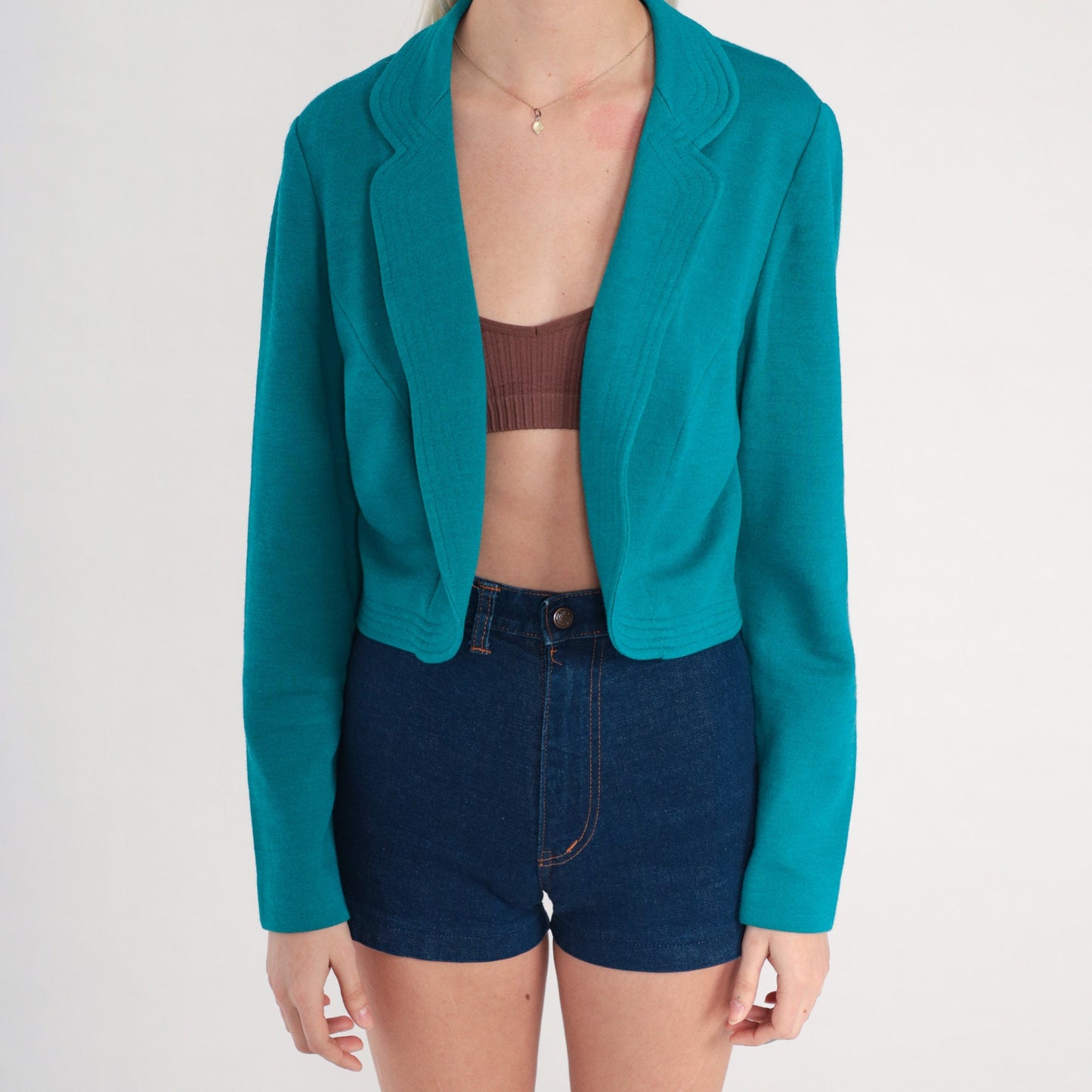80s Leslie Fay Teal Blazer Open Front Office Jacket Small