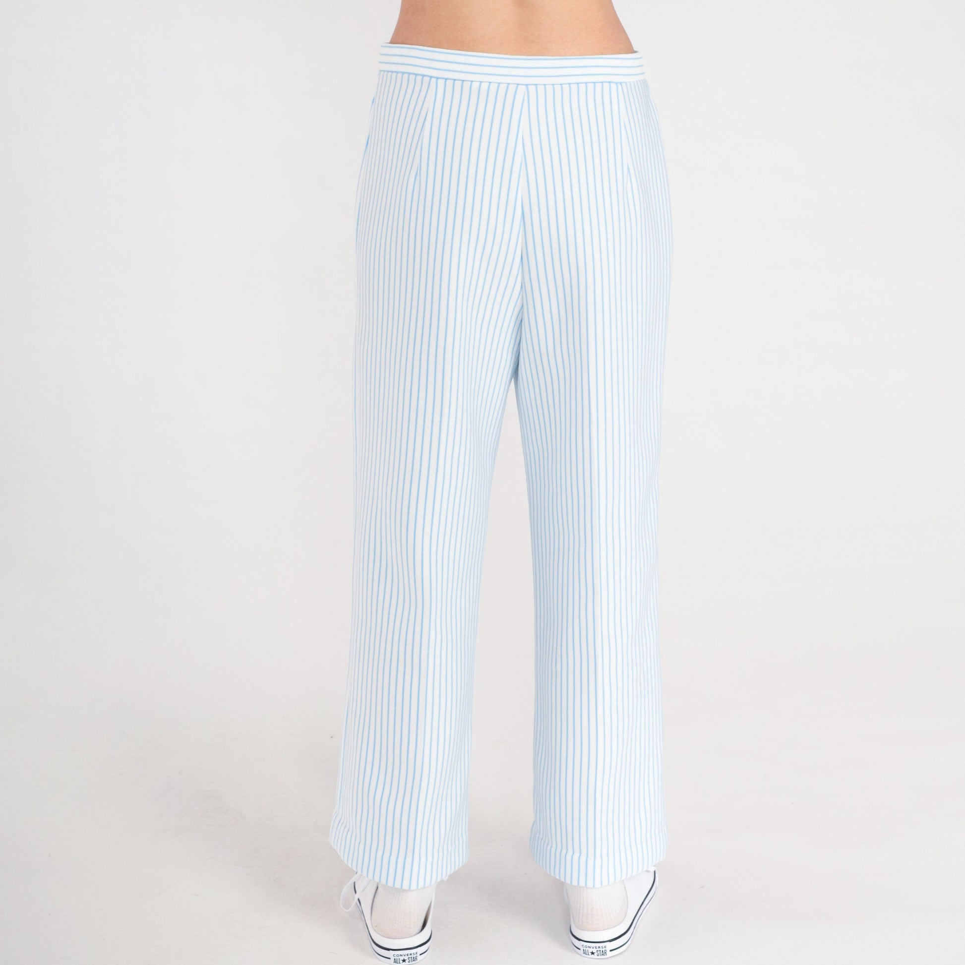 70s White Blue Striped High Rise Straight Leg Trousers Medium 29