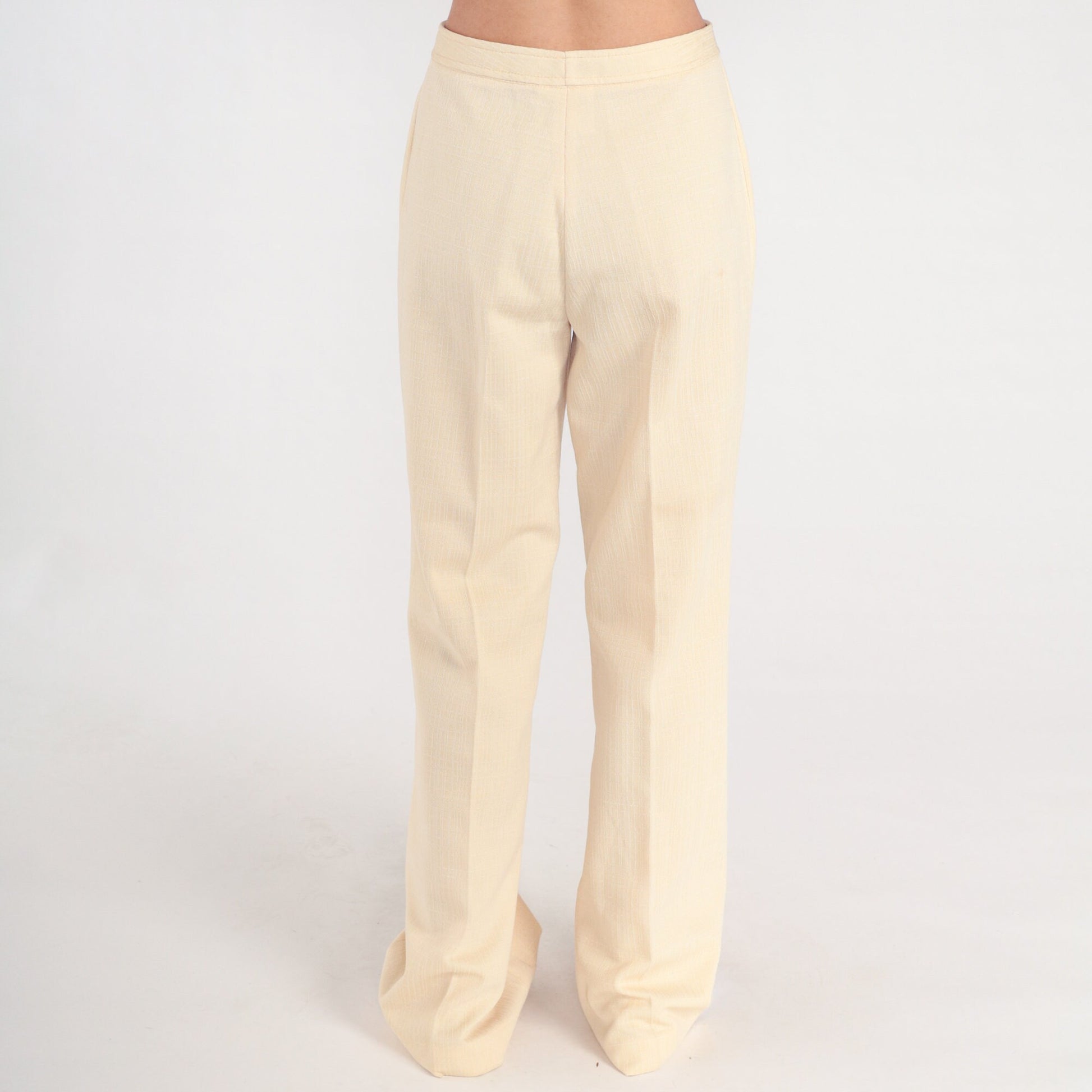 70s Pale Yellow Bell Bottom Pants High Waist Vintage Trousers Small