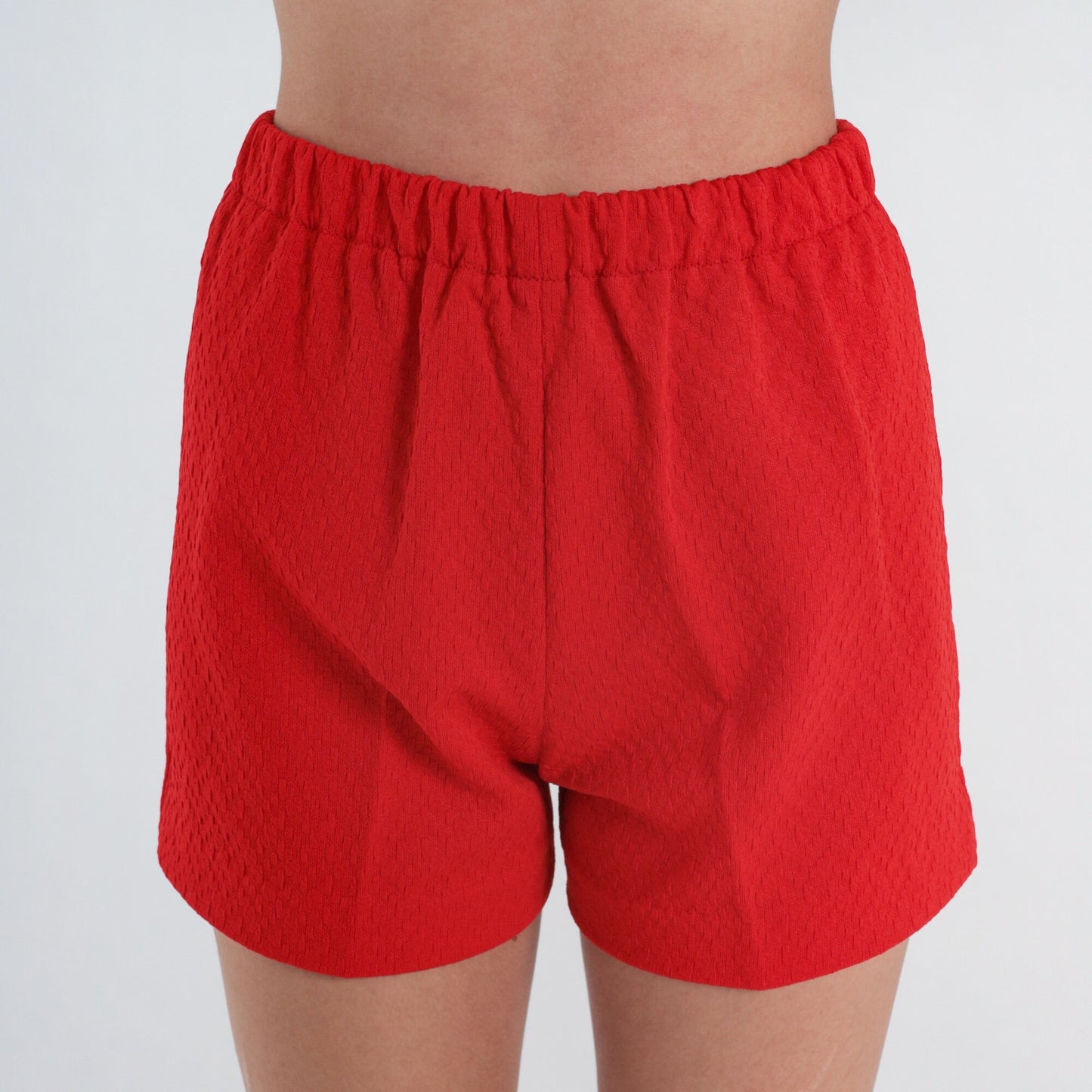 70s Red High-Waisted Shorts Elastic Waist Hotpants Small S