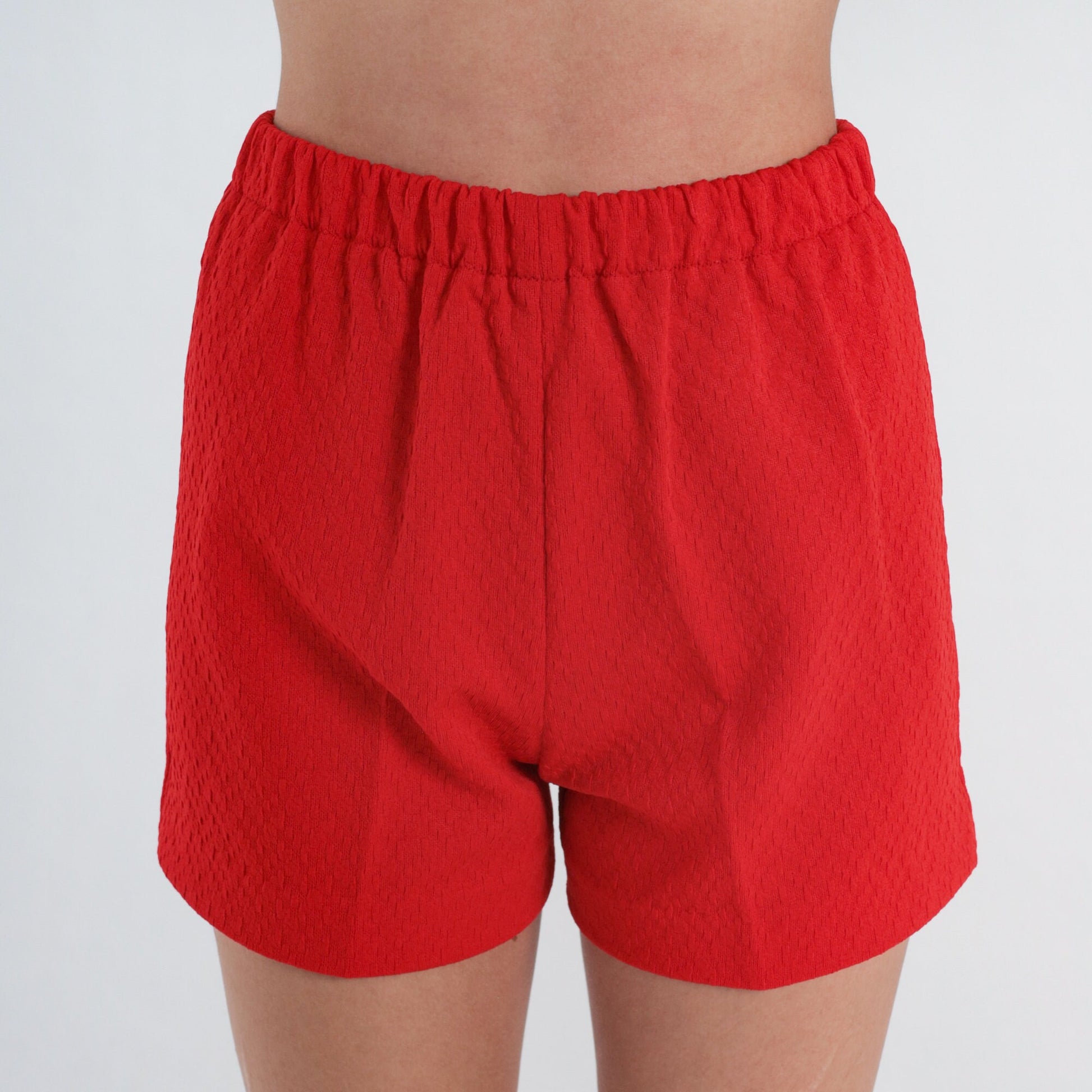 70s Red High-Waisted Shorts Elastic Waist Hotpants Small S