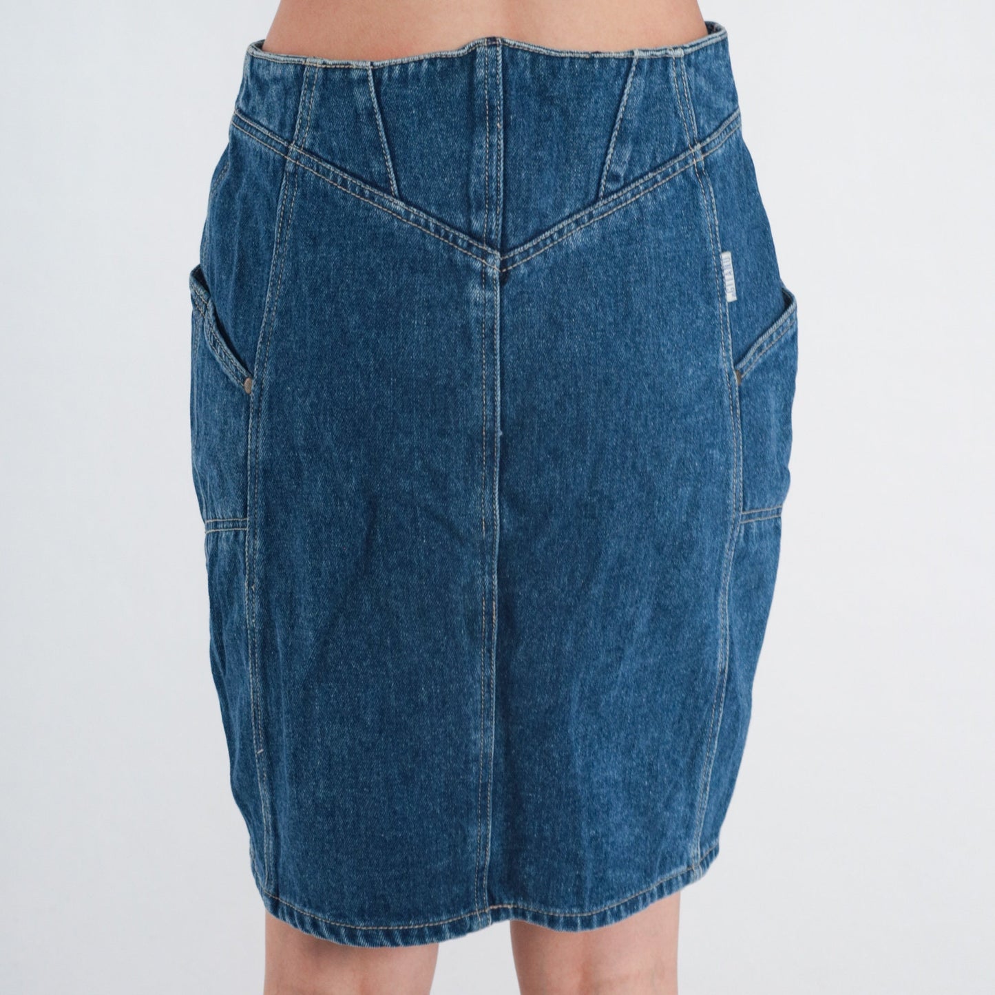 90s Gitano Dark Wash Denim Mini Skirt High Waist Pencil Cut Medium