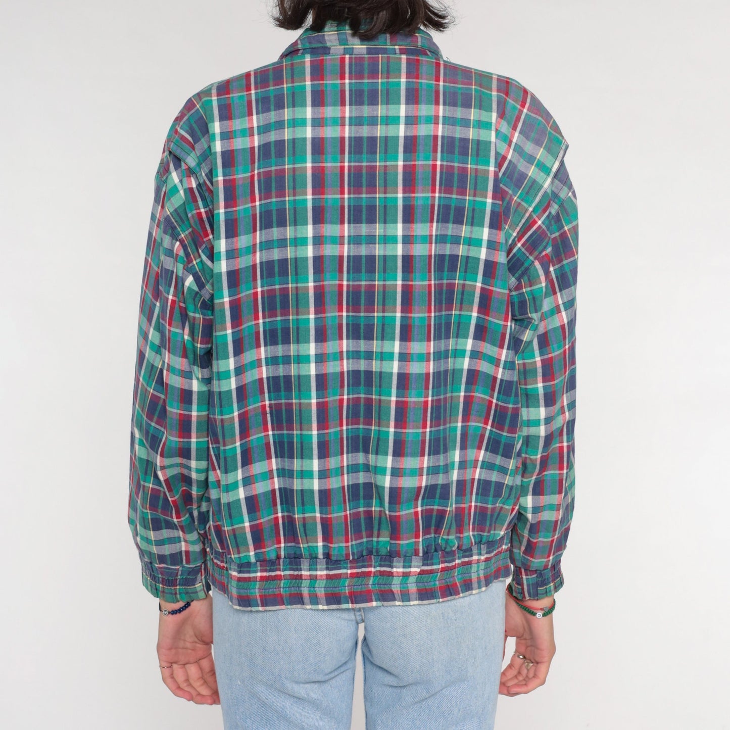 80s Plaid Windbreaker Snap Jacket Blue Red Green Small