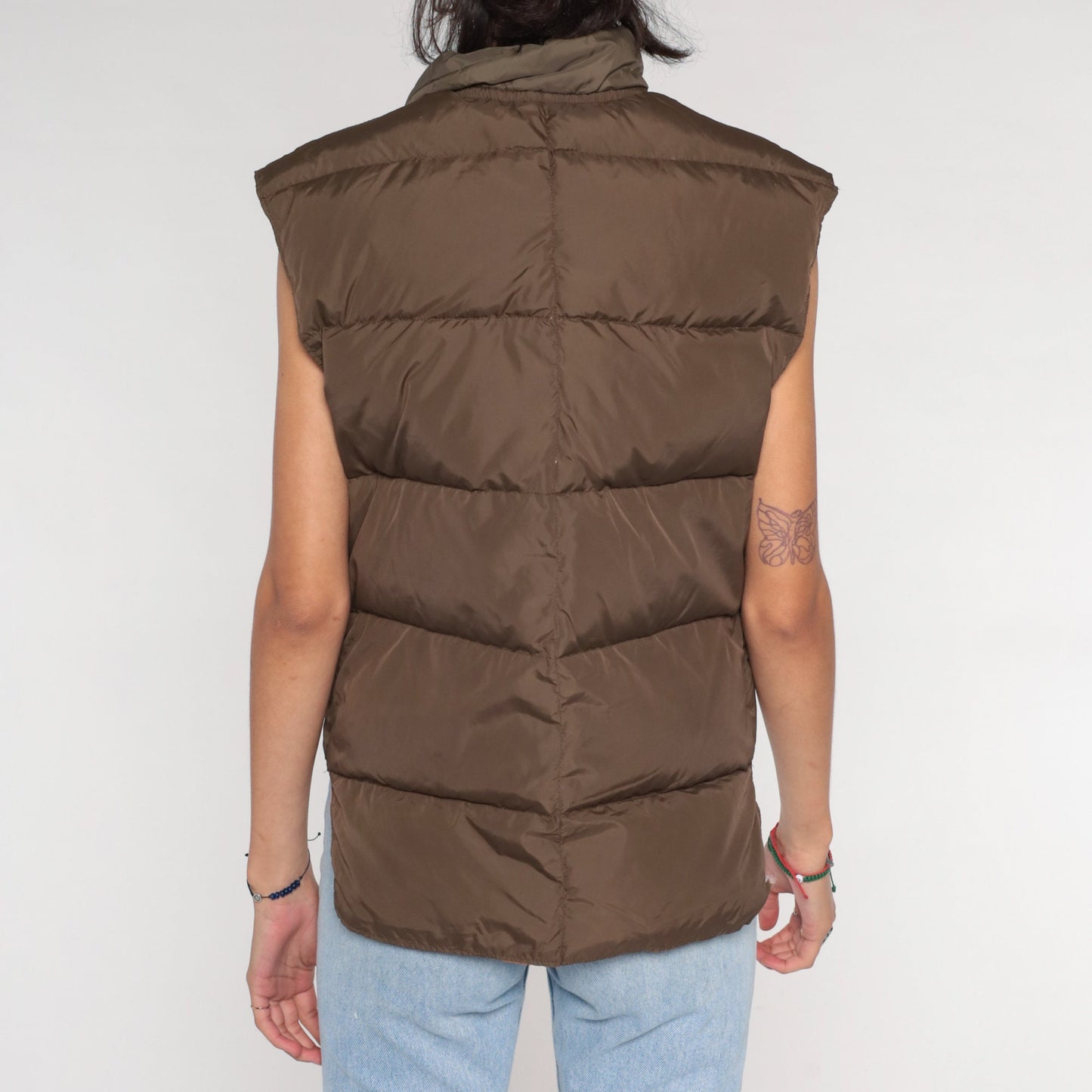 80s Reversible Puffer Vest Brown Down Fill Nylon Sleeveless Small