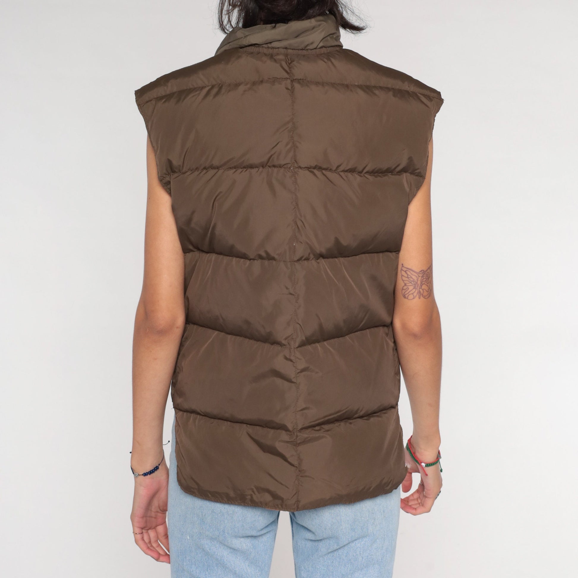 80s Reversible Puffer Vest Brown Down Fill Nylon Sleeveless Small