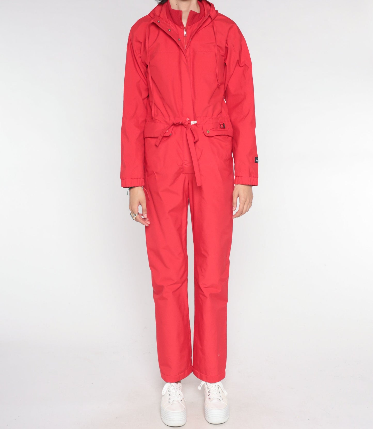 80s Fera Red Gortex Hooded Ski Suit One-Piece Snowsuit Extra Small
