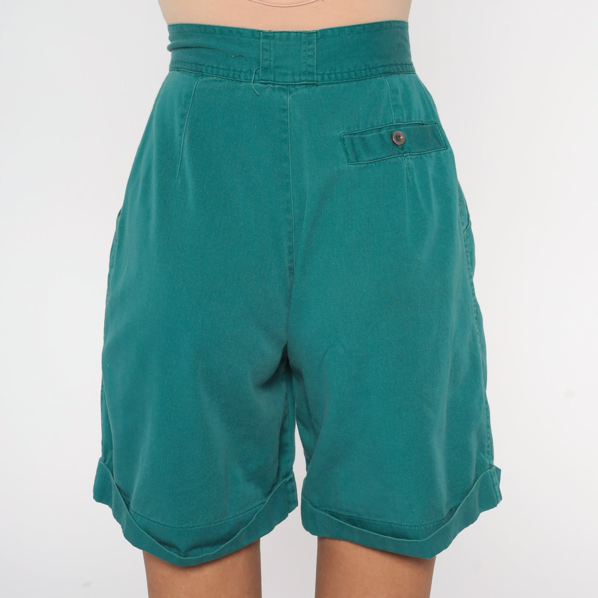 90s Great Land Apparel Green Pleated High-Waist Shorts Cotton Extra Small