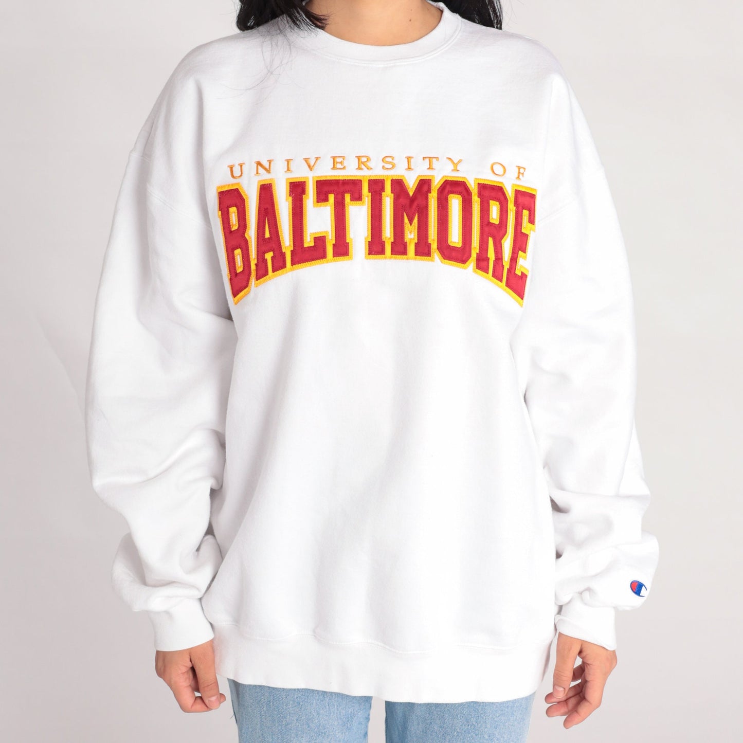 00s Champion University of Baltimore Sweatshirt White Graphic Crewneck Extra Large XXL