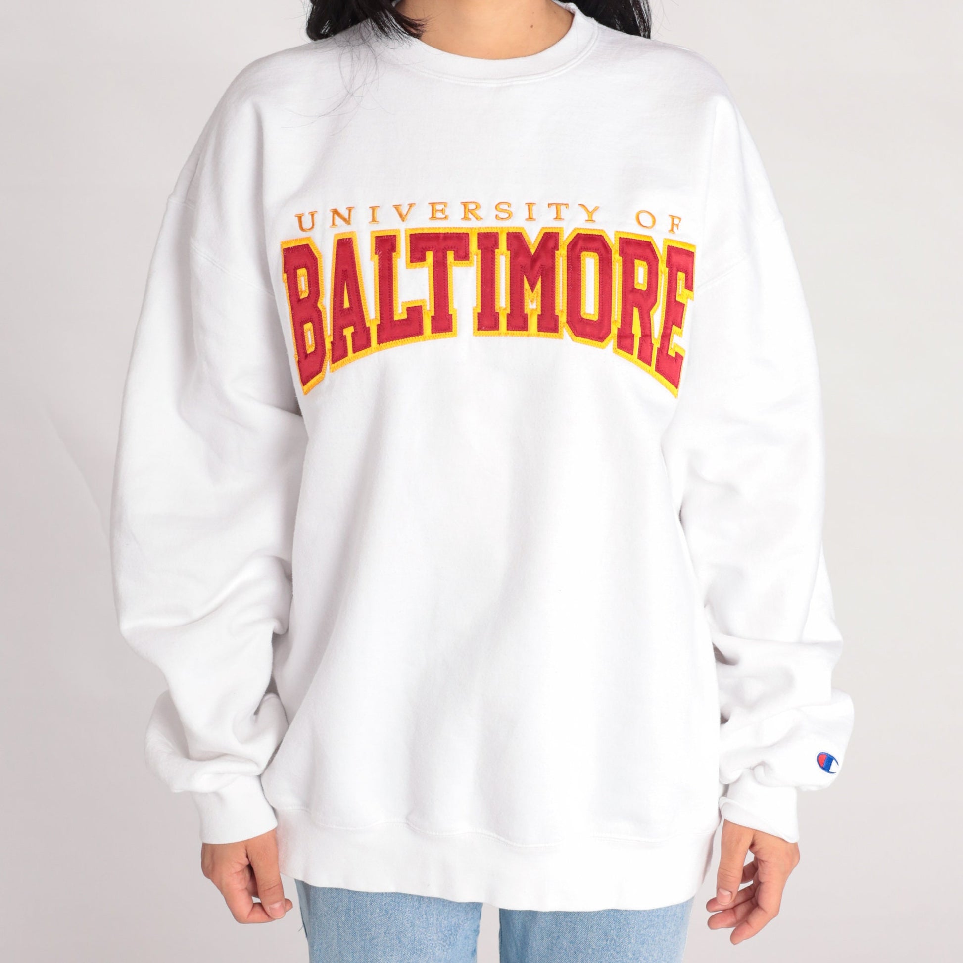 00s Champion University of Baltimore Sweatshirt White Graphic Crewneck Extra Large XXL